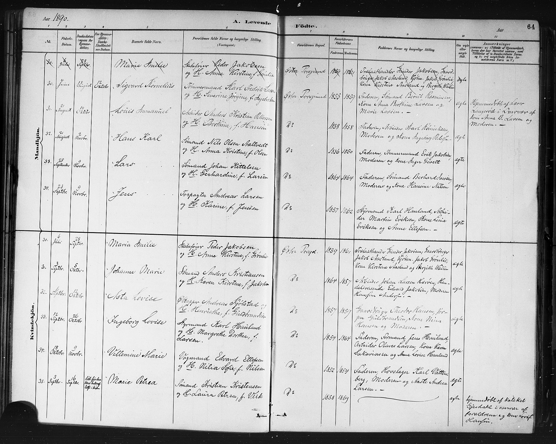Porsgrunn kirkebøker , AV/SAKO-A-104/G/Gb/L0005: Klokkerbok nr. II 5, 1883-1915, s. 64