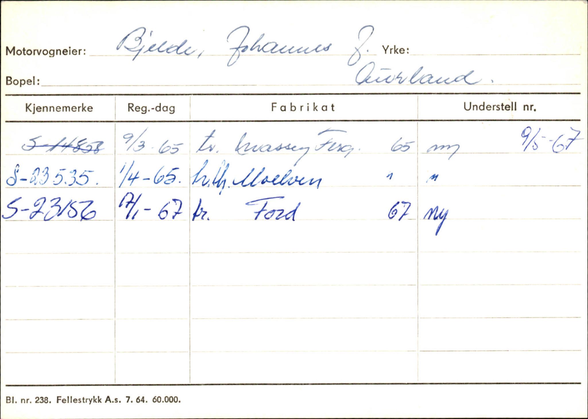 Statens vegvesen, Sogn og Fjordane vegkontor, SAB/A-5301/4/F/L0125: Eigarregister Sogndal V-Å. Aurland A-Å. Fjaler A-N, 1945-1975, s. 443