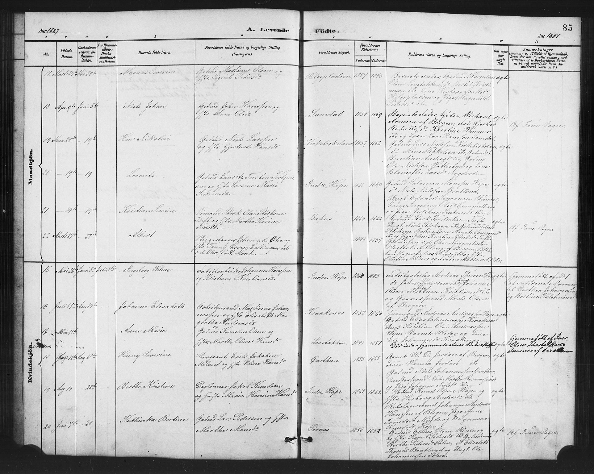 Birkeland Sokneprestembete, AV/SAB-A-74601/H/Hab: Klokkerbok nr. A 3, 1877-1887, s. 85