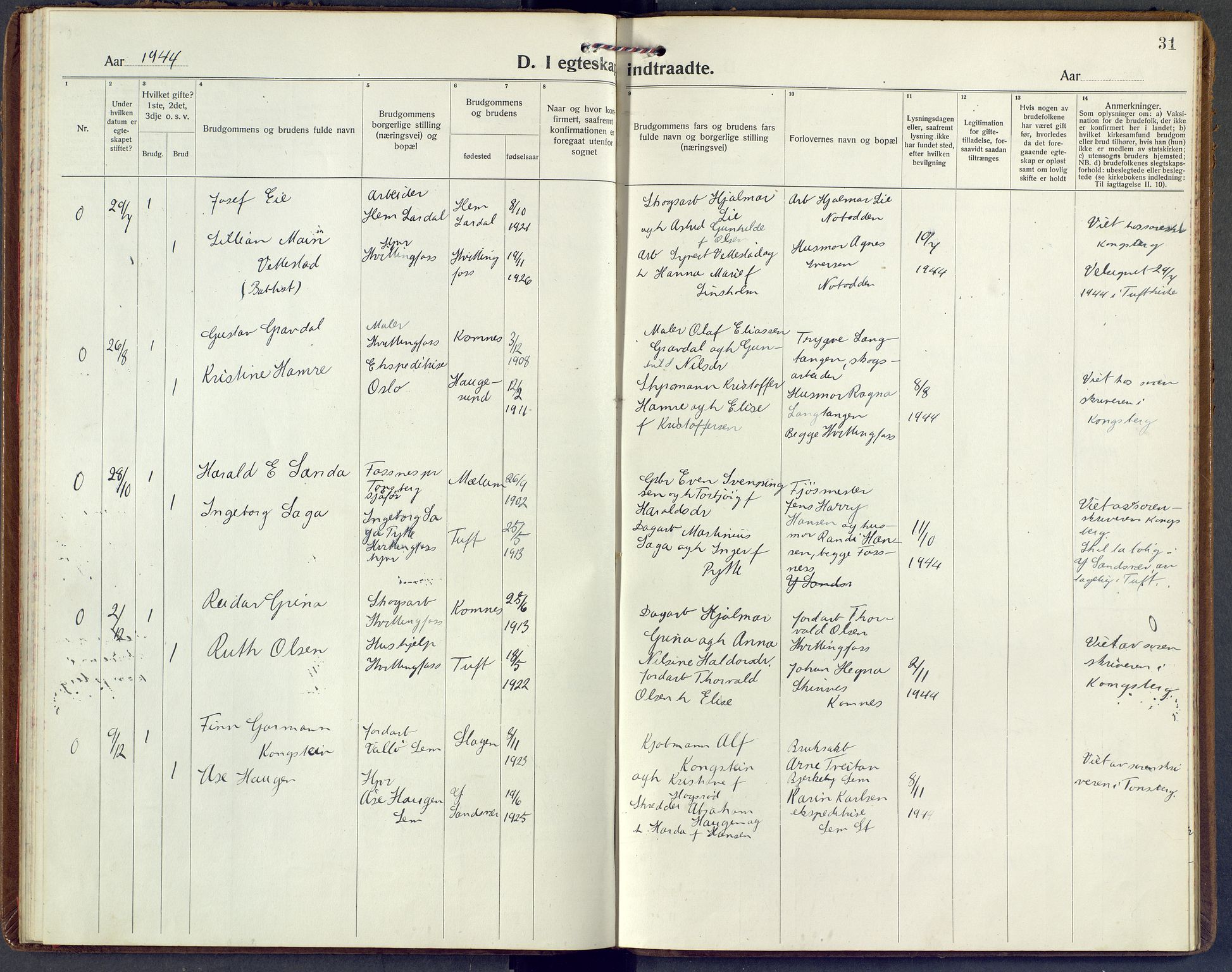 Sandsvær kirkebøker, AV/SAKO-A-244/F/Fc/L0002: Ministerialbok nr. III 2, 1920-1959, s. 31