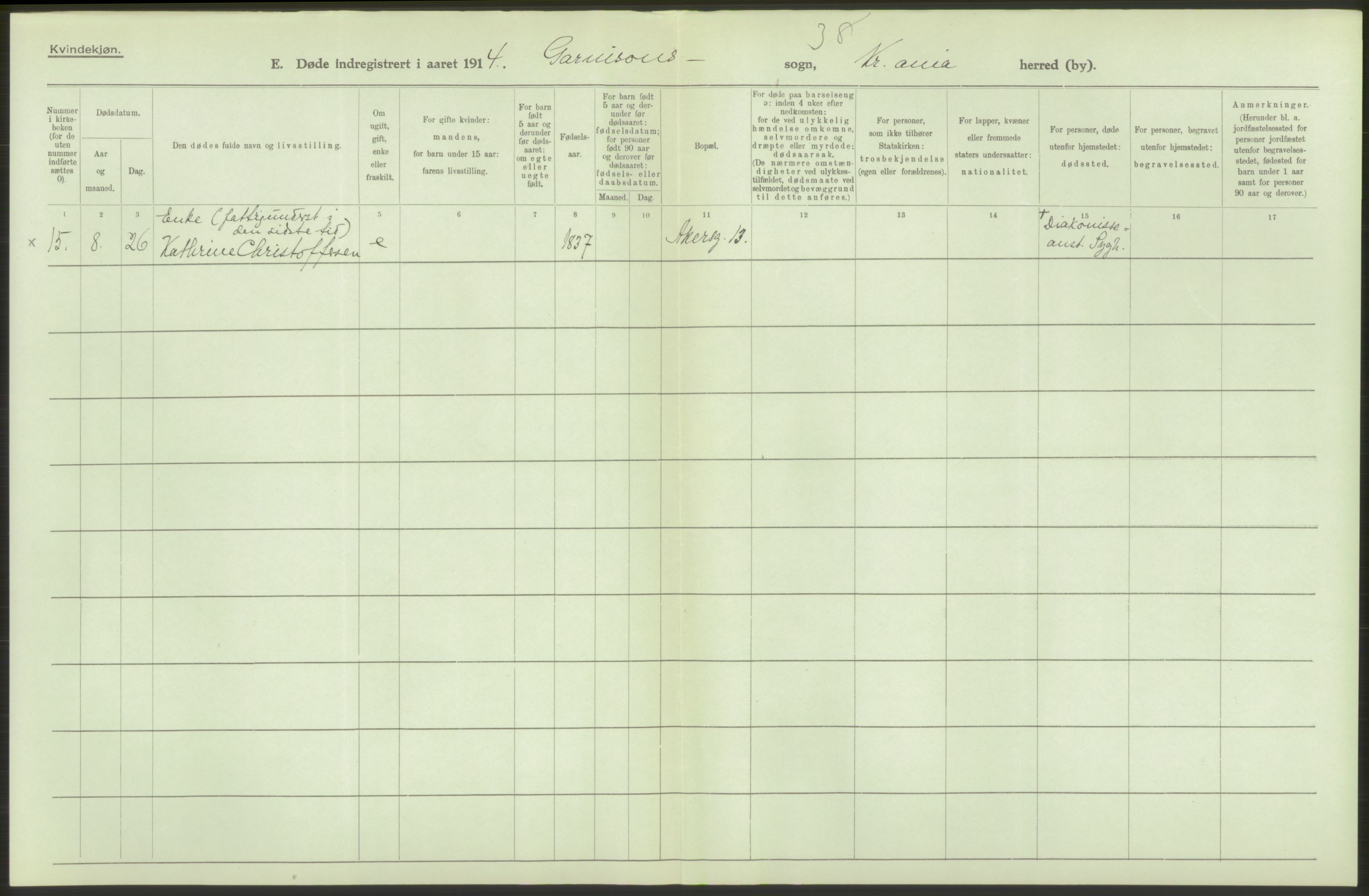 Statistisk sentralbyrå, Sosiodemografiske emner, Befolkning, AV/RA-S-2228/D/Df/Dfb/Dfbd/L0008: Kristiania: Døde, 1914, s. 30