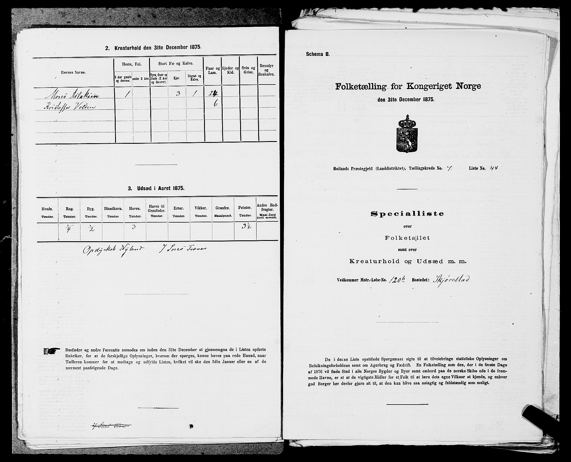 SAST, Folketelling 1875 for 1123L Høyland prestegjeld, Høyland sokn, 1875, s. 1052