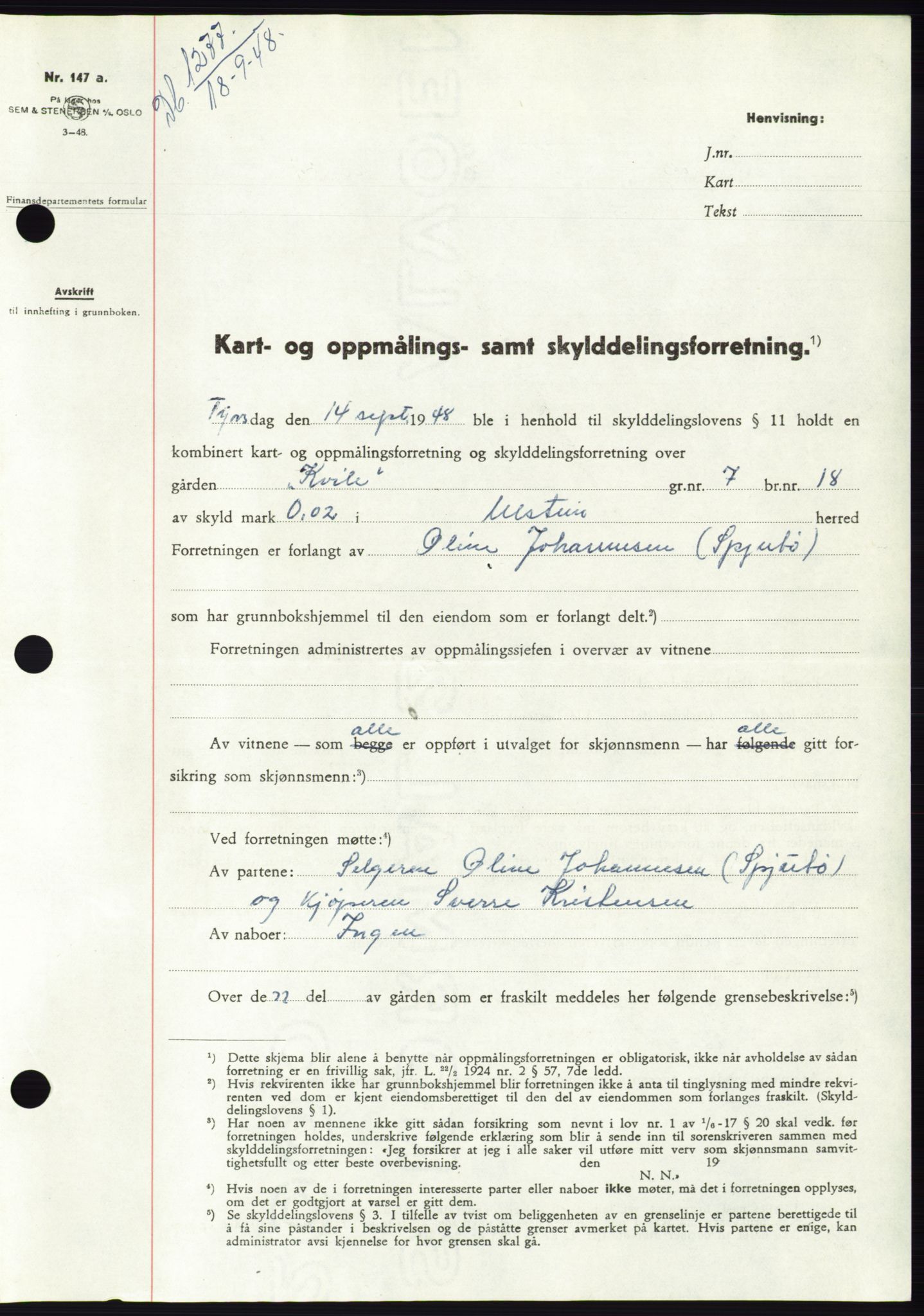 Søre Sunnmøre sorenskriveri, AV/SAT-A-4122/1/2/2C/L0083: Pantebok nr. 9A, 1948-1949, Dagboknr: 1277/1948