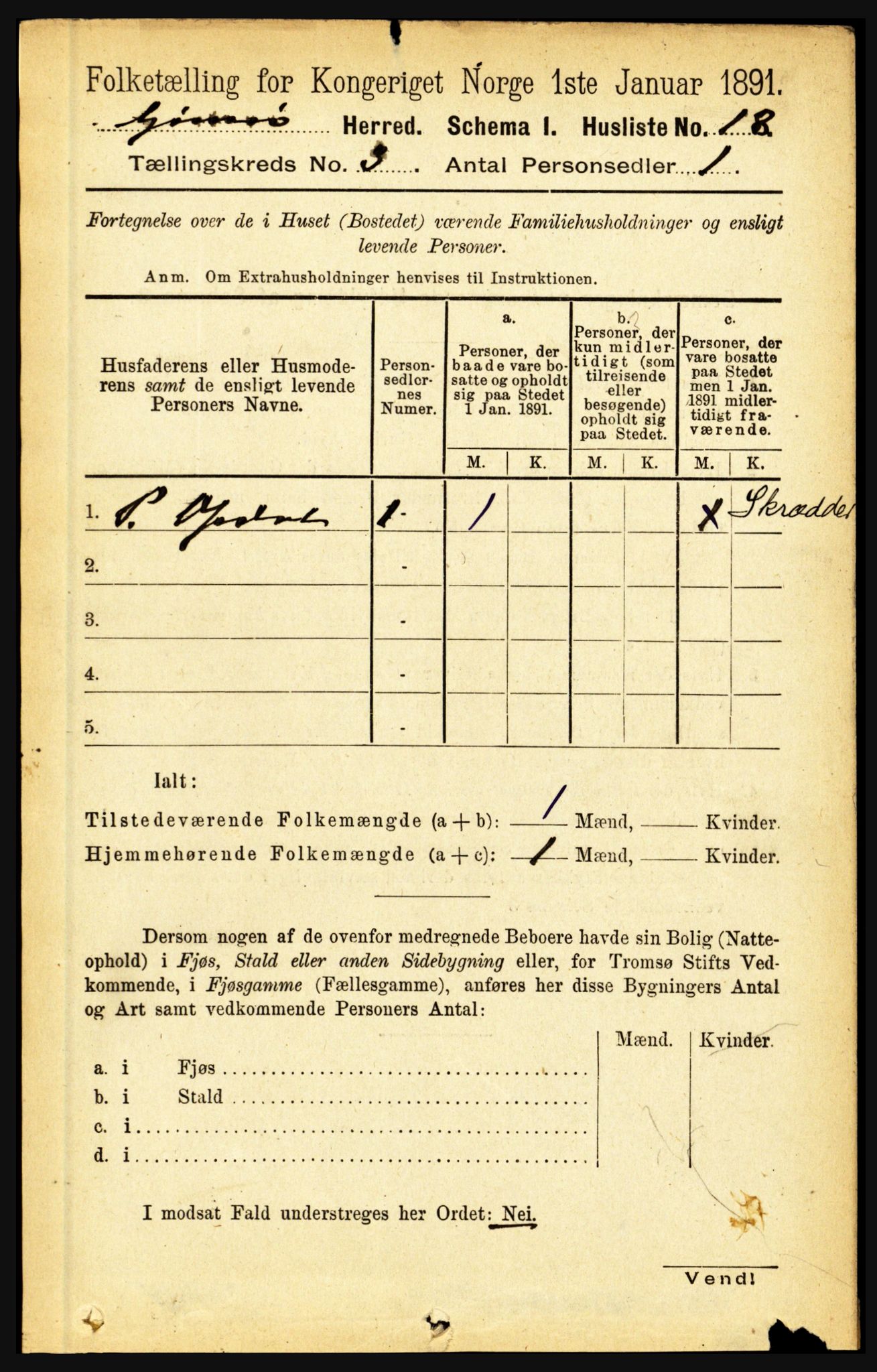 RA, Folketelling 1891 for 1864 Gimsøy herred, 1891, s. 489