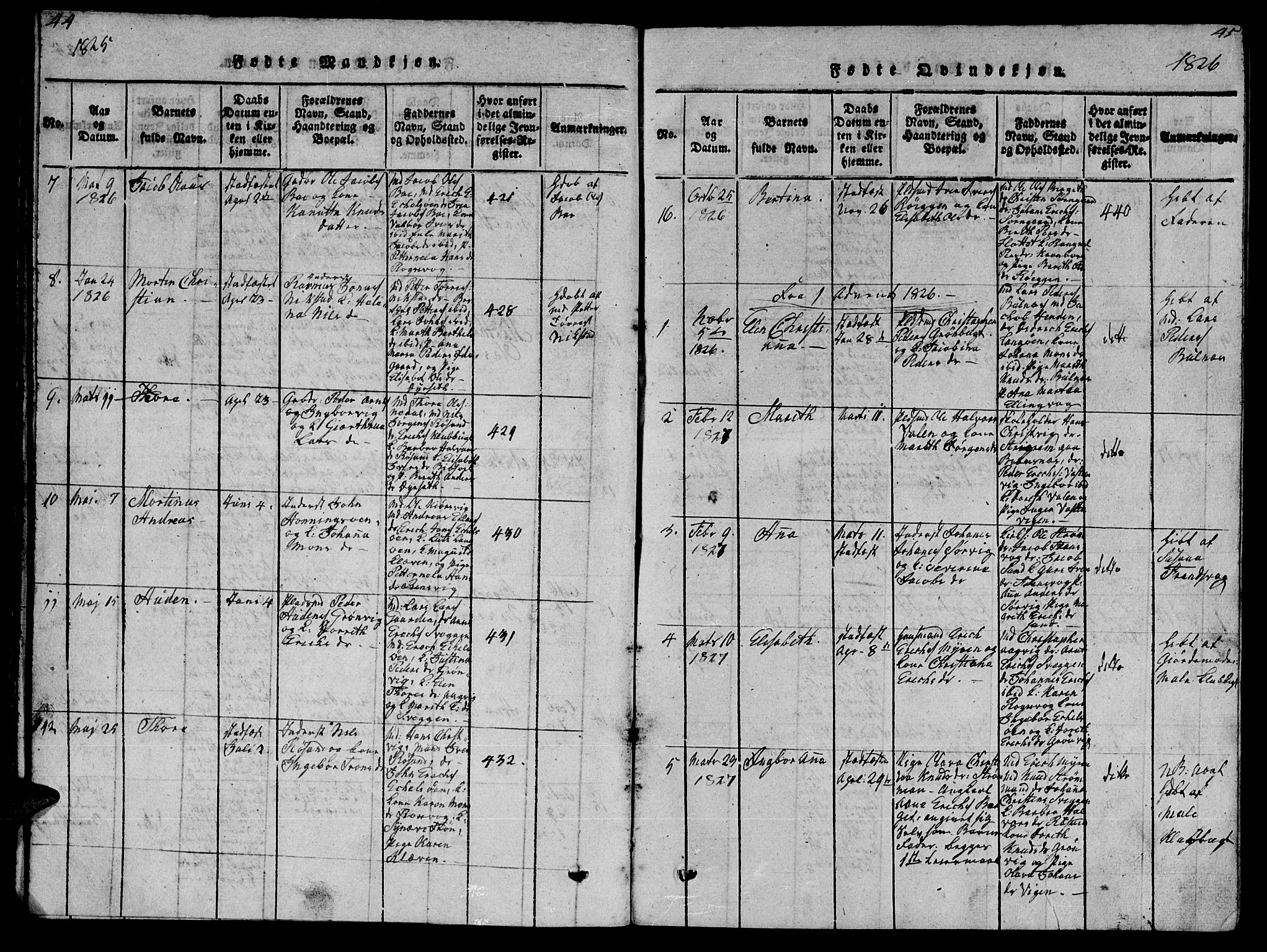 Ministerialprotokoller, klokkerbøker og fødselsregistre - Møre og Romsdal, AV/SAT-A-1454/569/L0818: Ministerialbok nr. 569A04, 1820-1828, s. 44-45