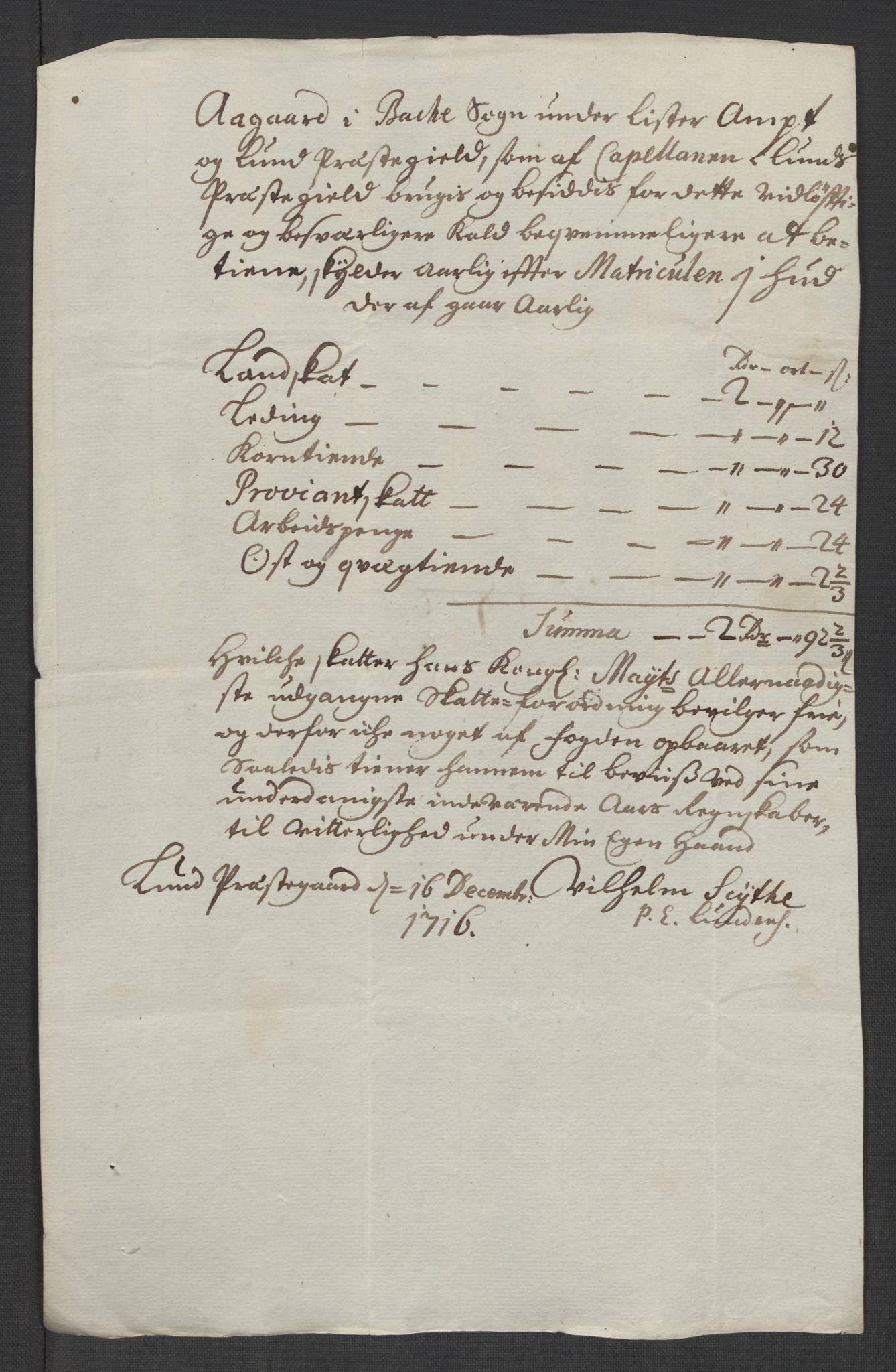 Rentekammeret inntil 1814, Reviderte regnskaper, Fogderegnskap, AV/RA-EA-4092/R43/L2560: Fogderegnskap Lista og Mandal, 1716, s. 193