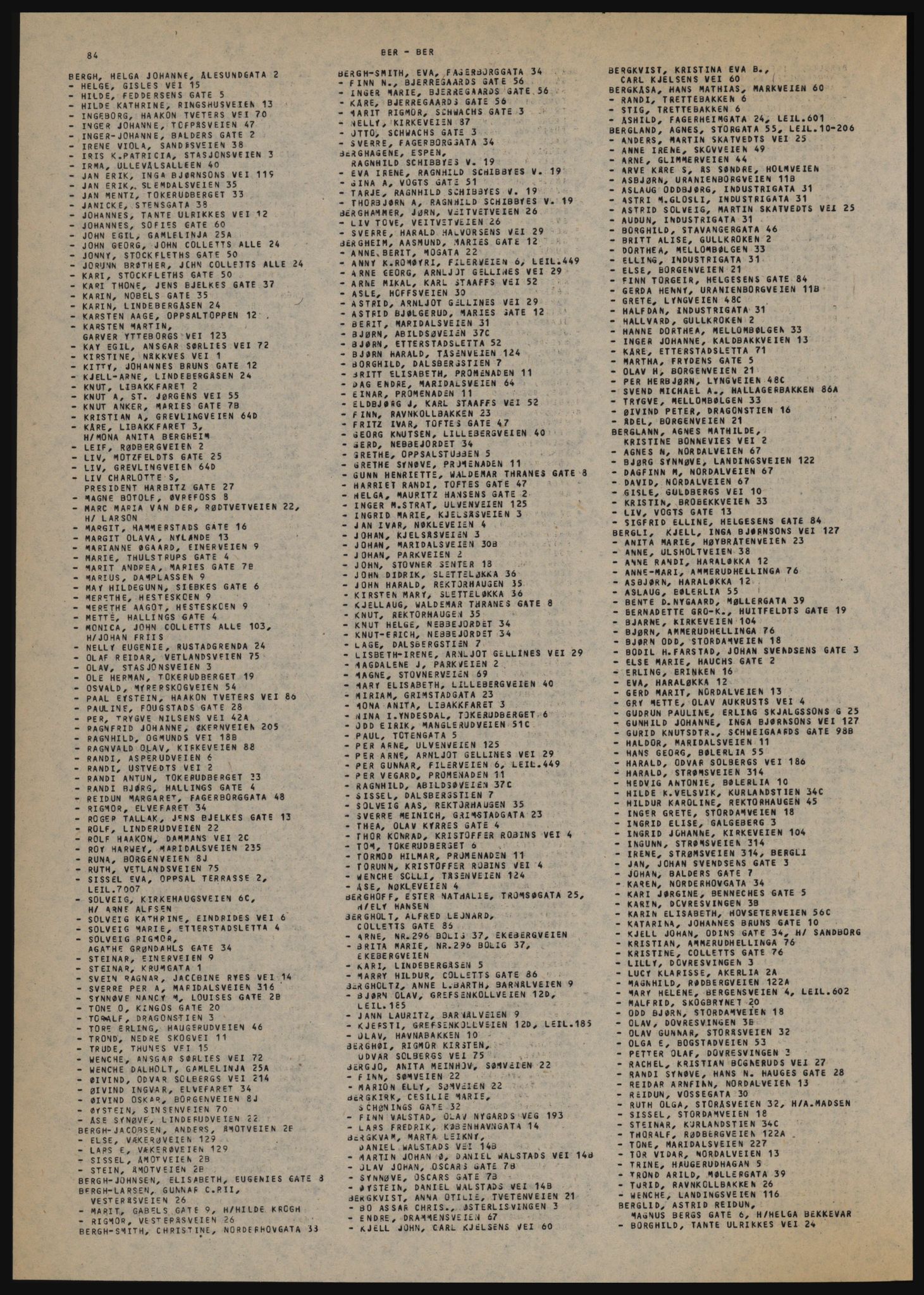 Kristiania/Oslo adressebok, PUBL/-, 1984-1985, s. 84