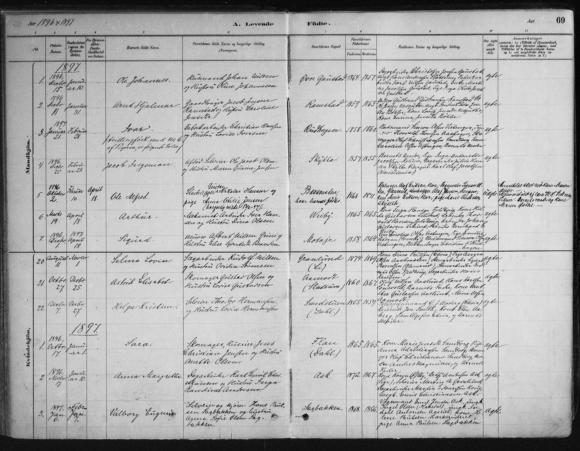 Nittedal prestekontor Kirkebøker, AV/SAO-A-10365a/F/Fa/L0007: Ministerialbok nr. I 7, 1879-1901, s. 69
