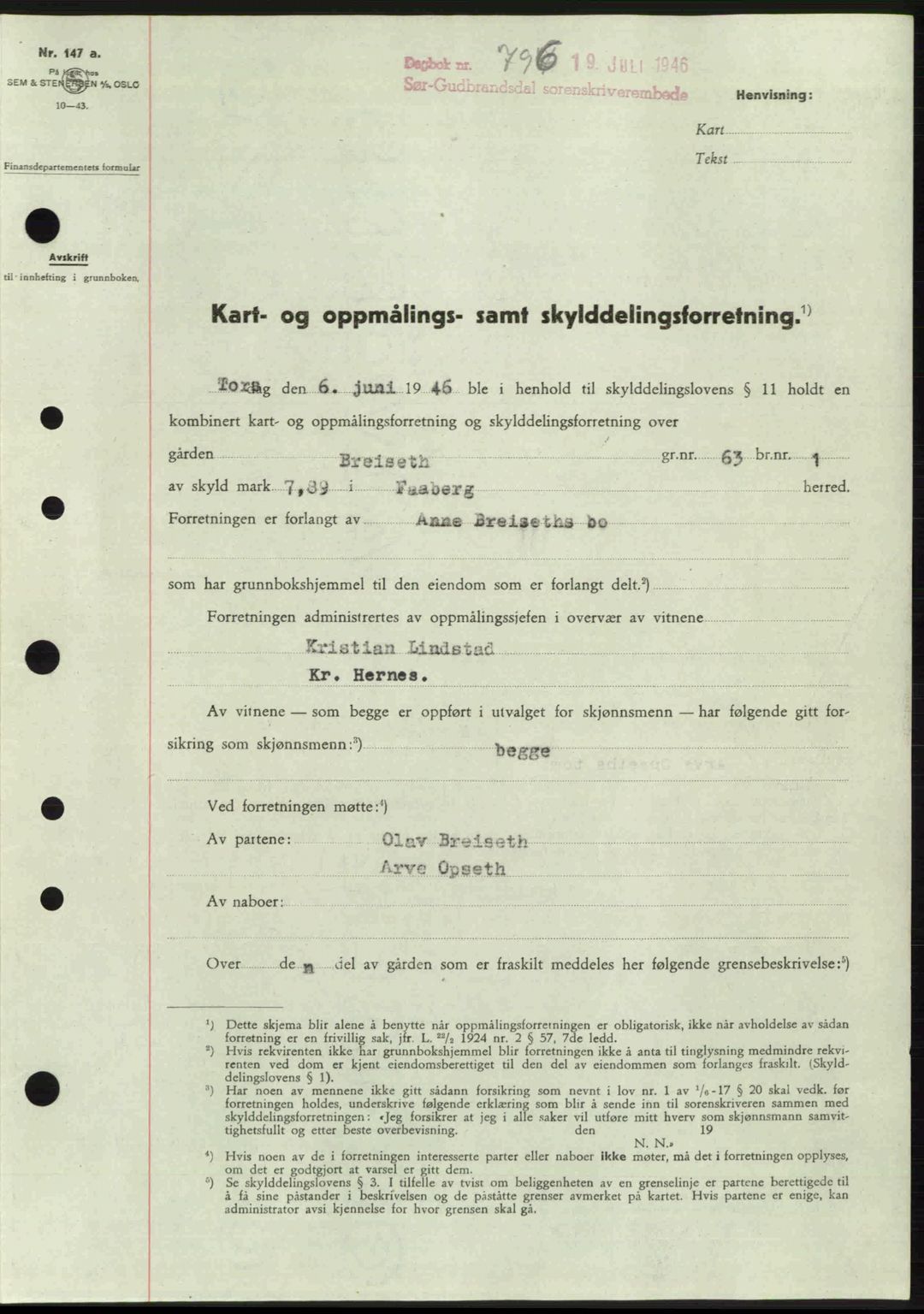 Sør-Gudbrandsdal tingrett, SAH/TING-004/H/Hb/Hbd/L0015: Pantebok nr. A15, 1945-1946, Dagboknr: 796/1946