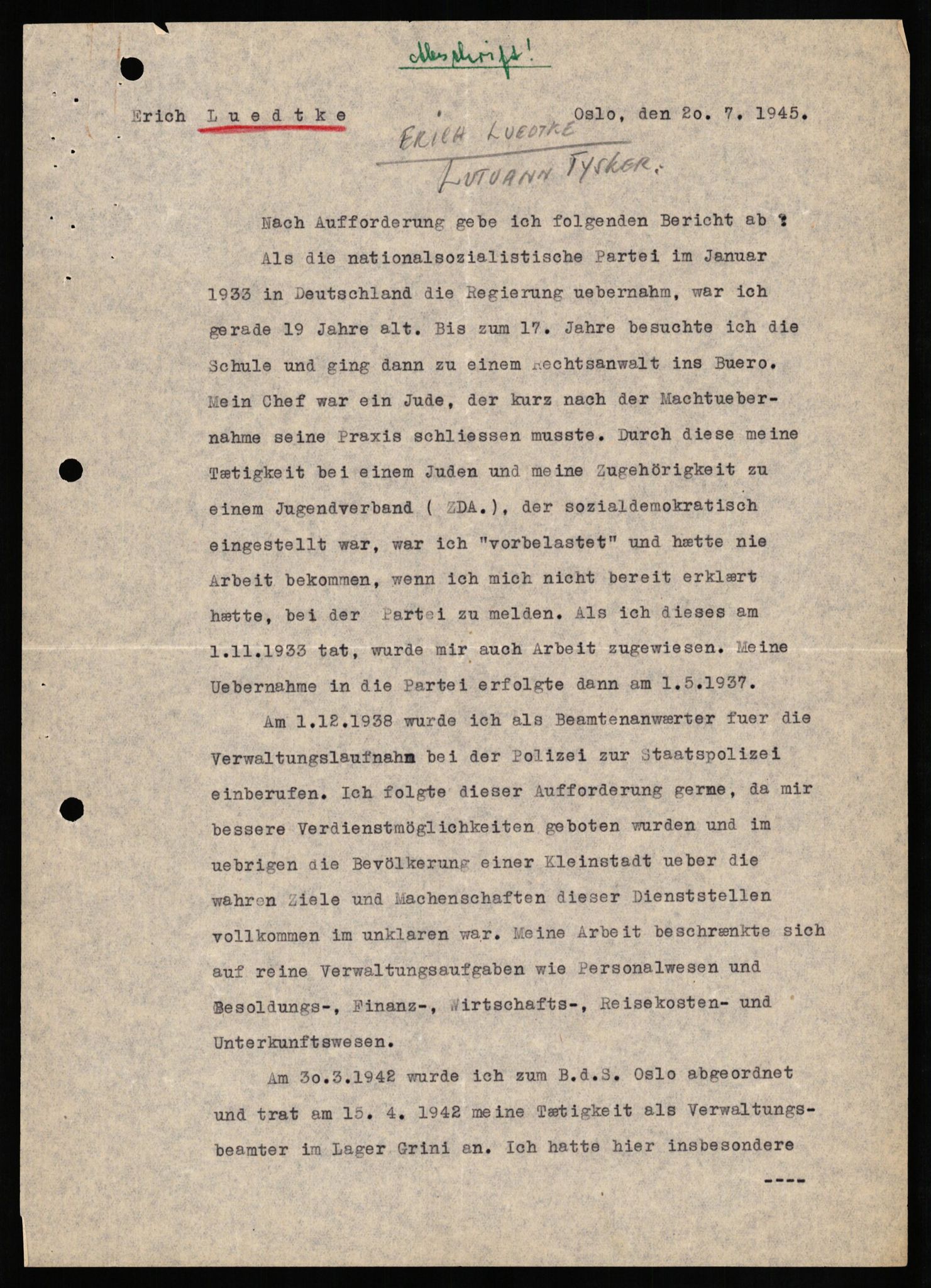 Forsvaret, Forsvarets overkommando II, AV/RA-RAFA-3915/D/Db/L0020: CI Questionaires. Tyske okkupasjonsstyrker i Norge. Tyskere., 1945-1946, s. 393