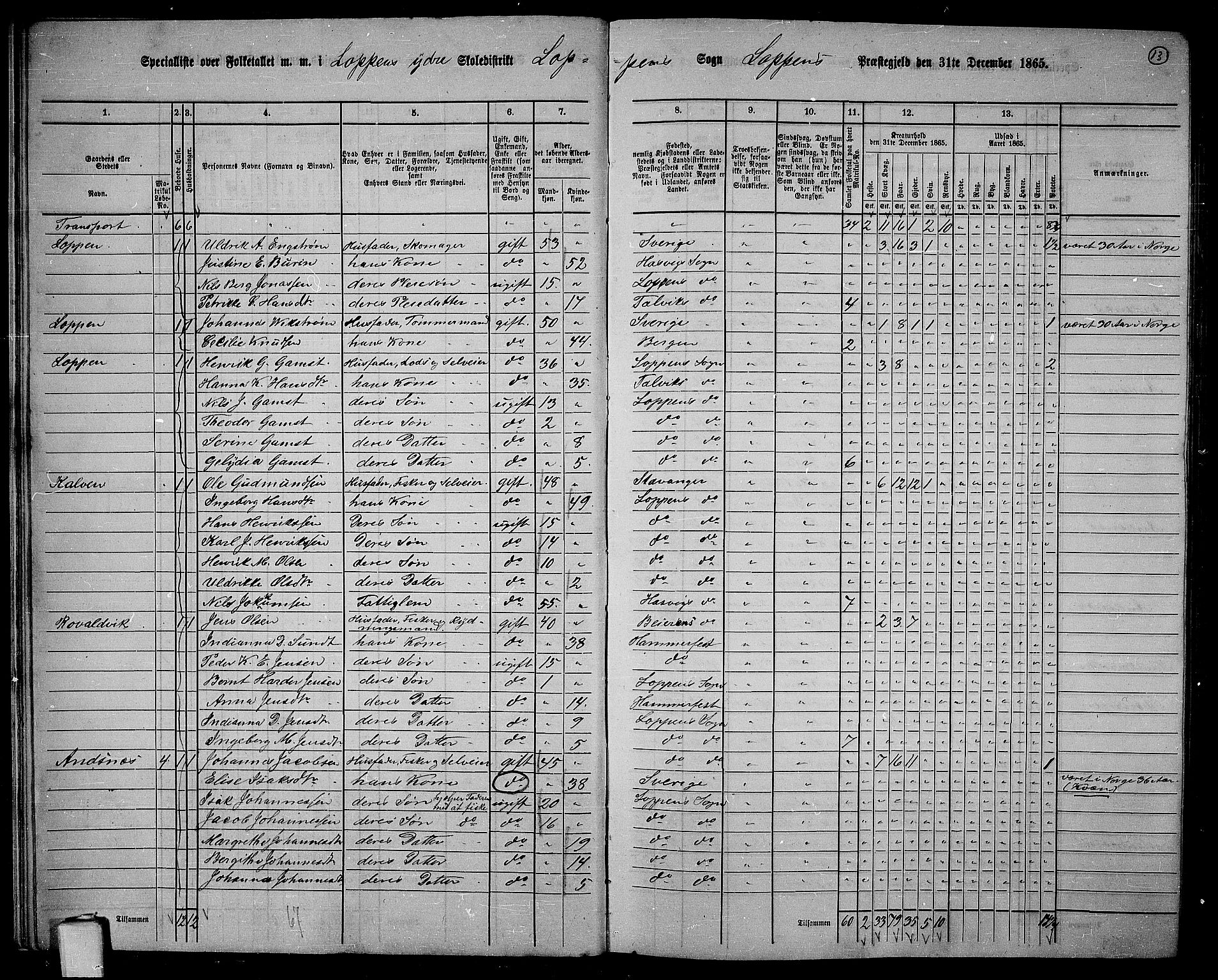 RA, Folketelling 1865 for 2014P Loppa prestegjeld, 1865, s. 12