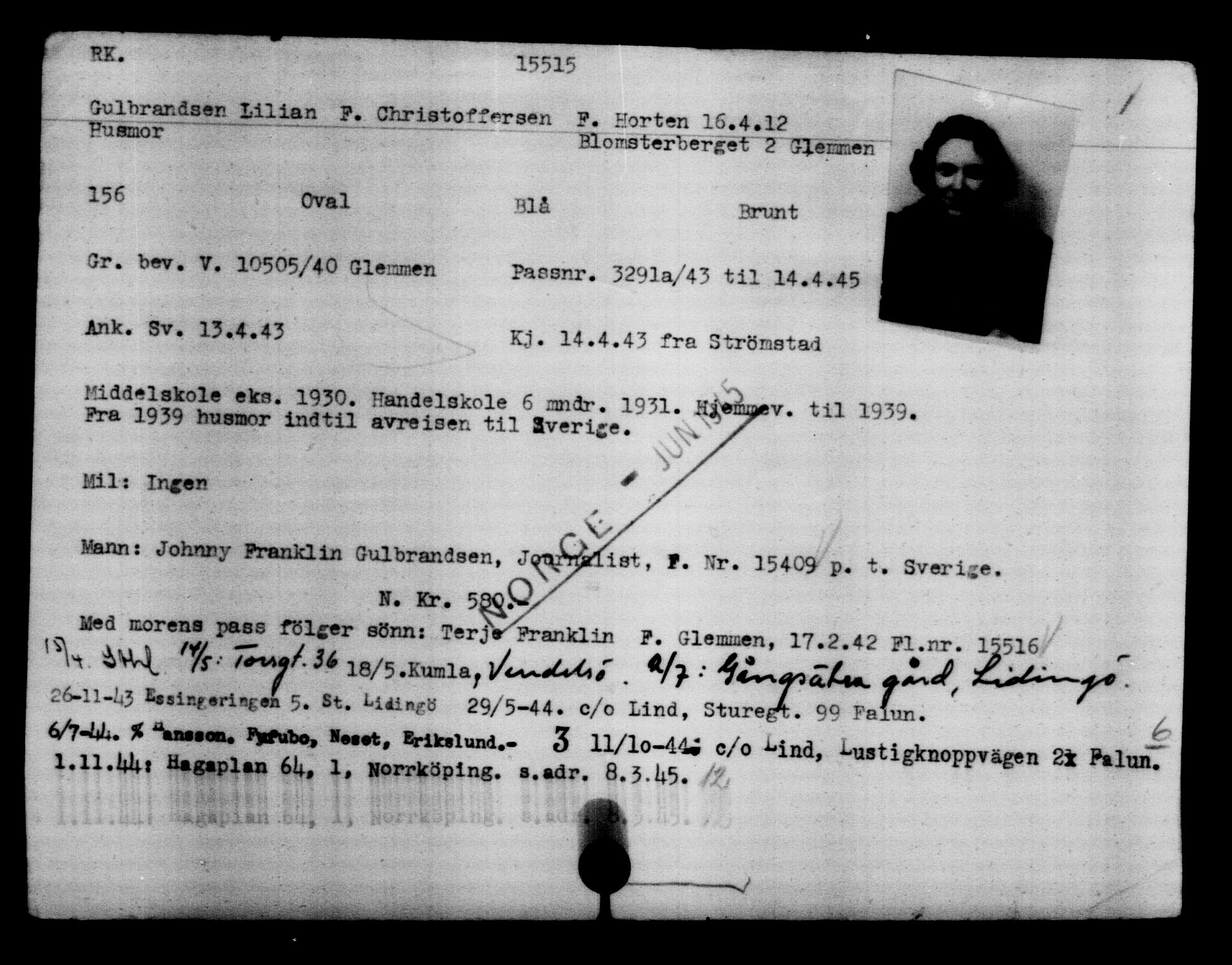 Den Kgl. Norske Legasjons Flyktningskontor, AV/RA-S-6753/V/Va/L0007: Kjesäterkartoteket.  Flyktningenr. 12700-15723, 1940-1945, s. 3226