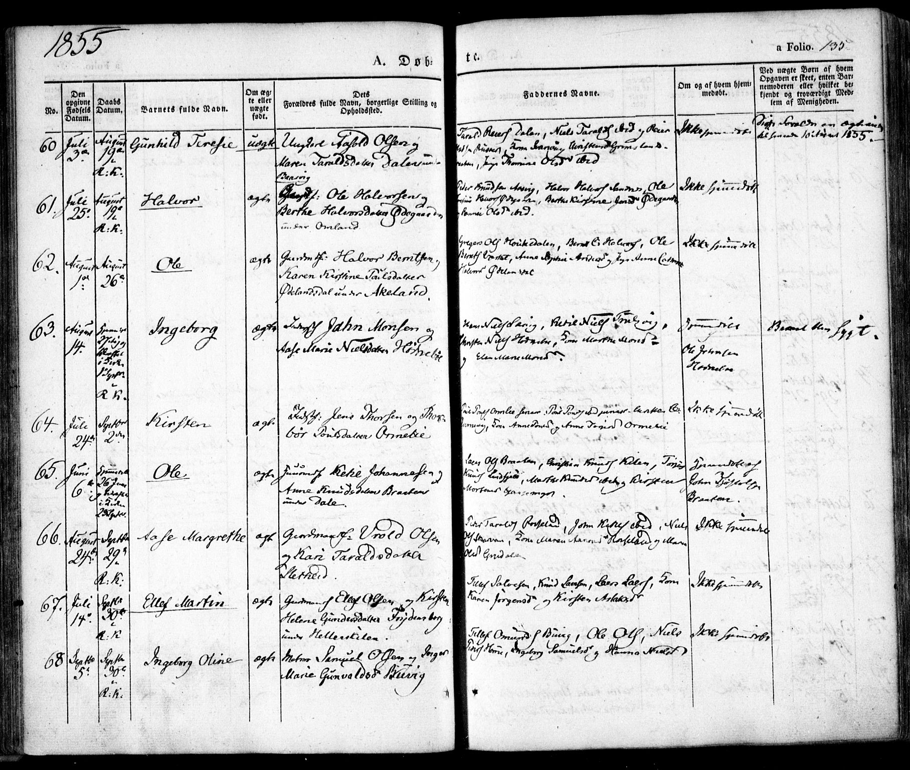 Søndeled sokneprestkontor, AV/SAK-1111-0038/F/Fa/L0002: Ministerialbok nr. A 2, 1839-1860, s. 135
