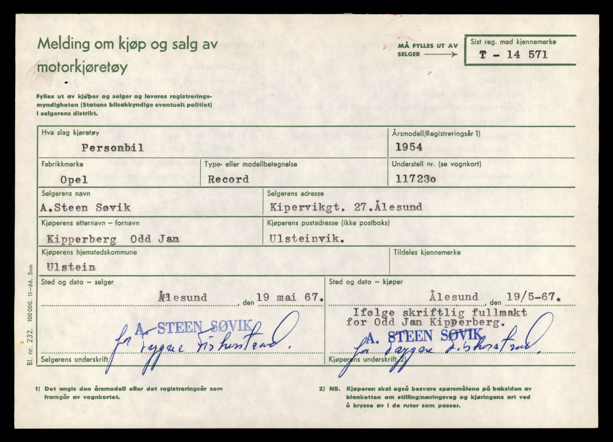 Møre og Romsdal vegkontor - Ålesund trafikkstasjon, AV/SAT-A-4099/F/Fe/L0046: Registreringskort for kjøretøy T 14445 - T 14579, 1927-1998