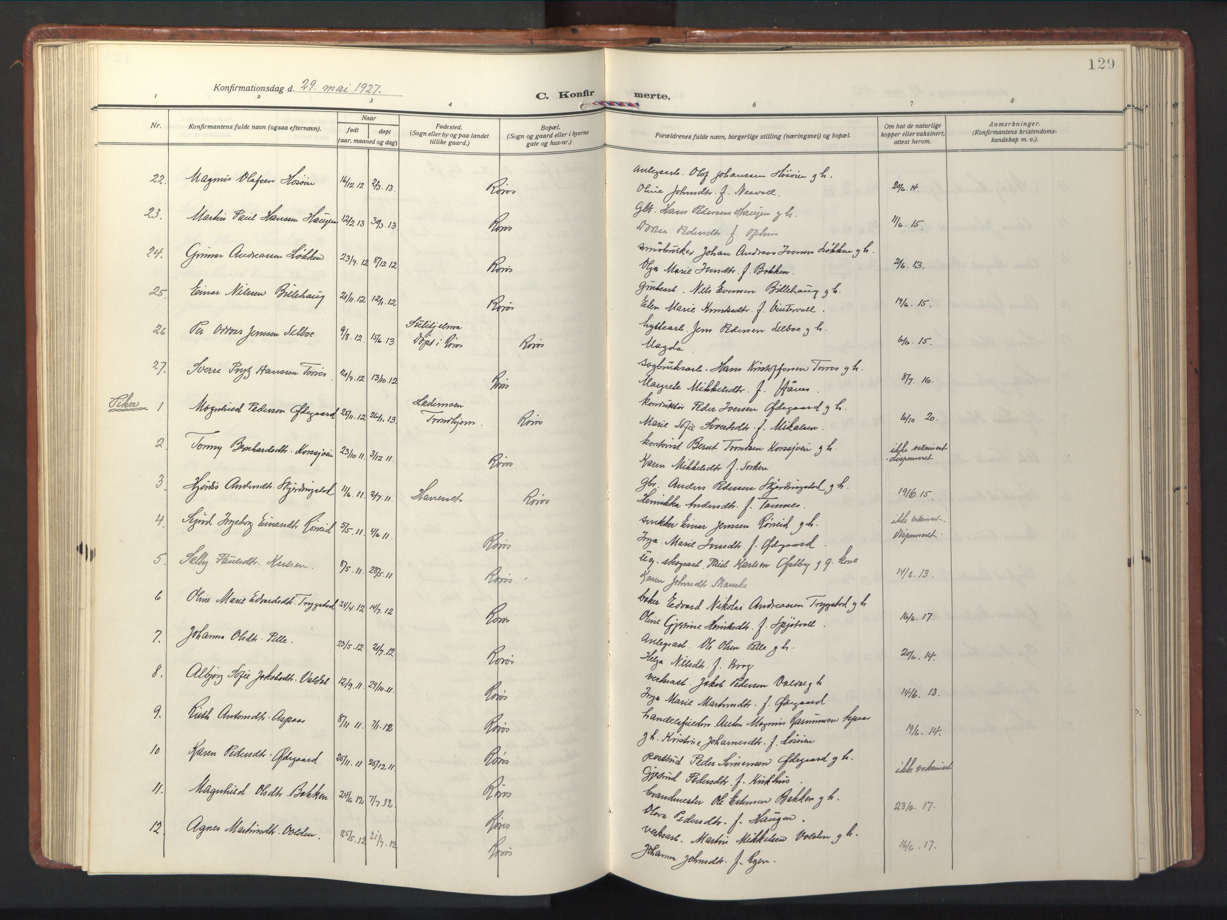 Ministerialprotokoller, klokkerbøker og fødselsregistre - Sør-Trøndelag, AV/SAT-A-1456/681/L0943: Klokkerbok nr. 681C07, 1926-1954, s. 129