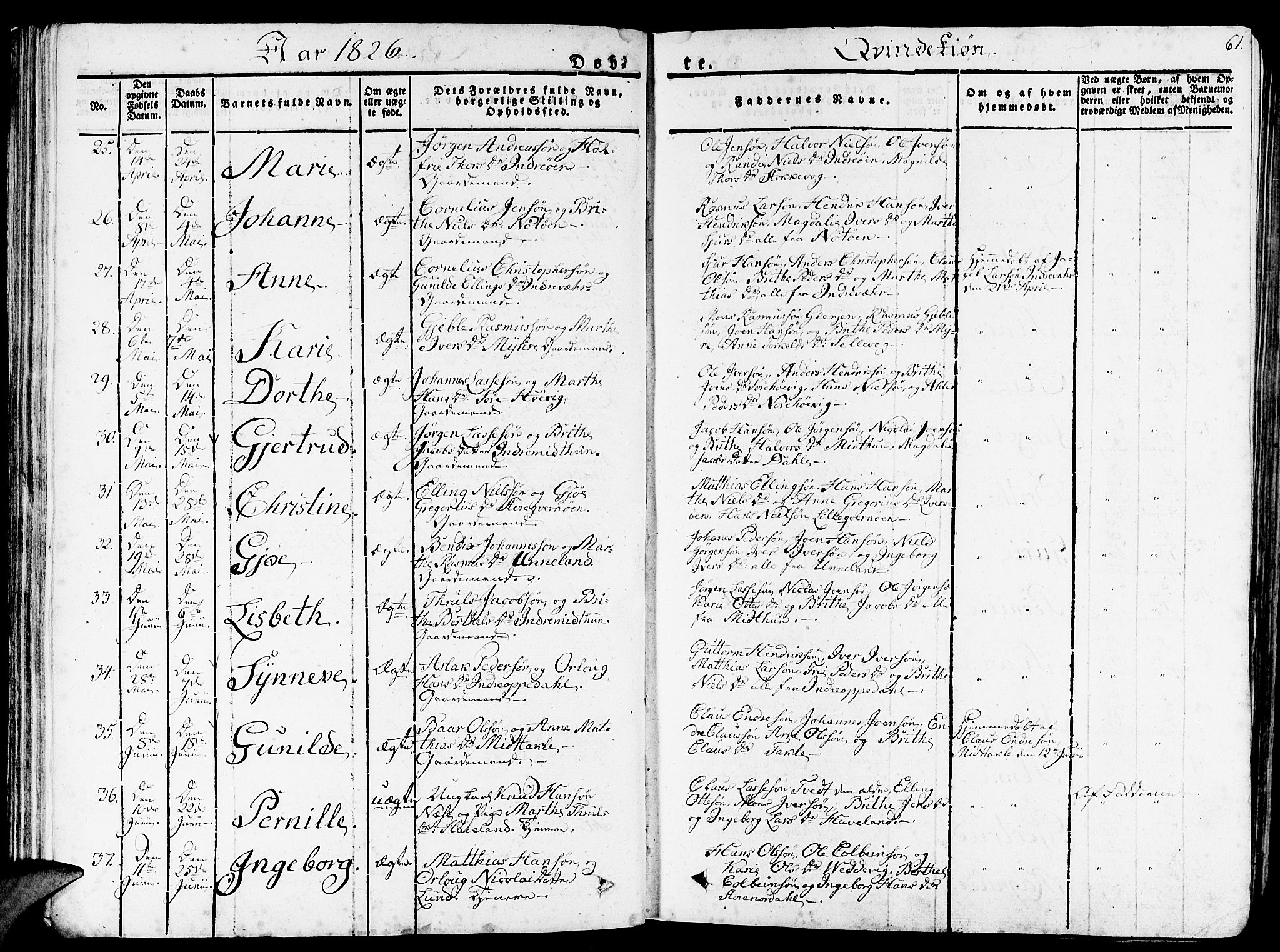 Gulen sokneprestembete, AV/SAB-A-80201/H/Haa/Haaa/L0019: Ministerialbok nr. A 19, 1826-1836, s. 61