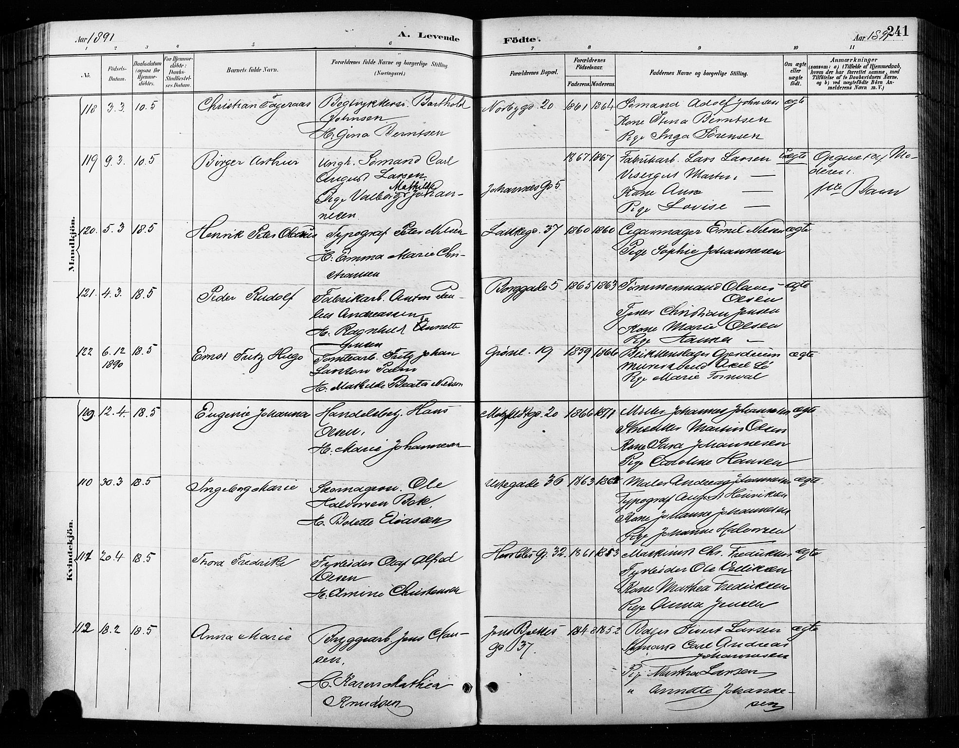Grønland prestekontor Kirkebøker, SAO/A-10848/F/Fa/L0009: Ministerialbok nr. 9, 1888-1893, s. 241