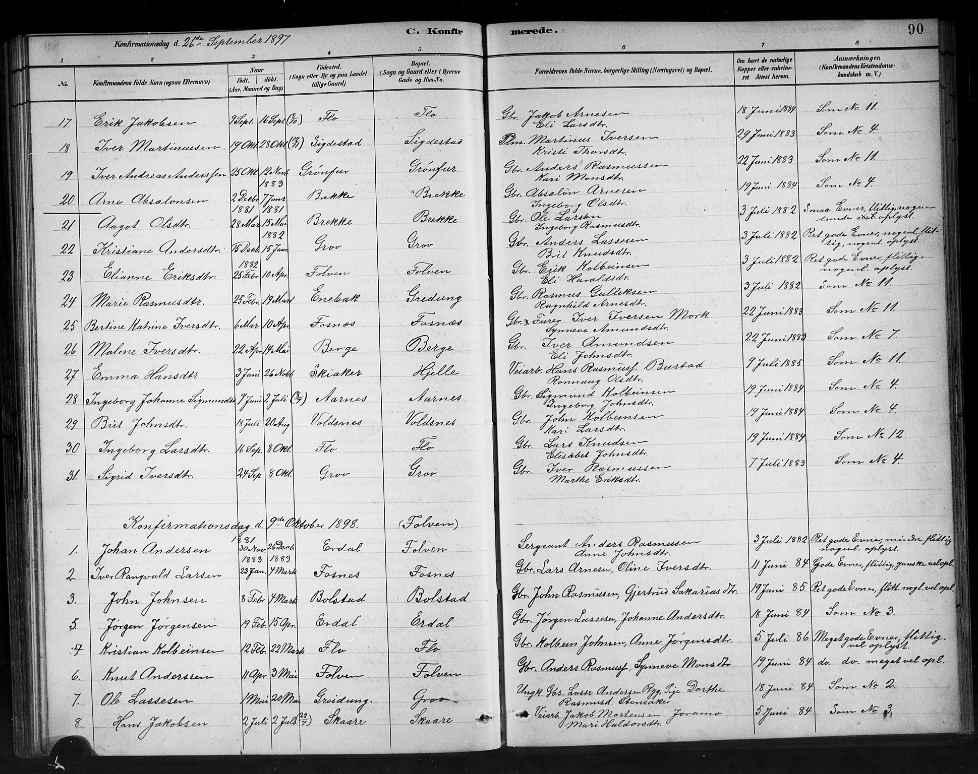 Stryn Sokneprestembete, AV/SAB-A-82501: Klokkerbok nr. C 3, 1881-1905, s. 90