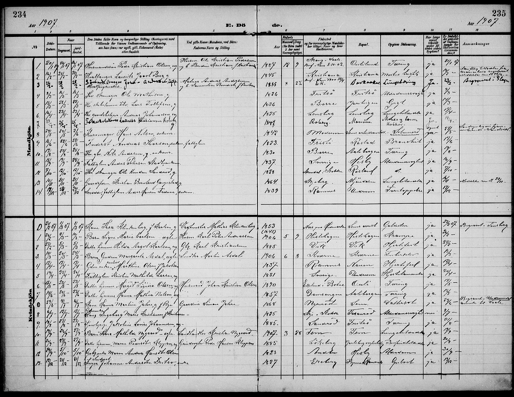 Sem kirkebøker, AV/SAKO-A-5/F/Fa/L0012: Ministerialbok nr. I 12, 1905-1915, s. 234-235