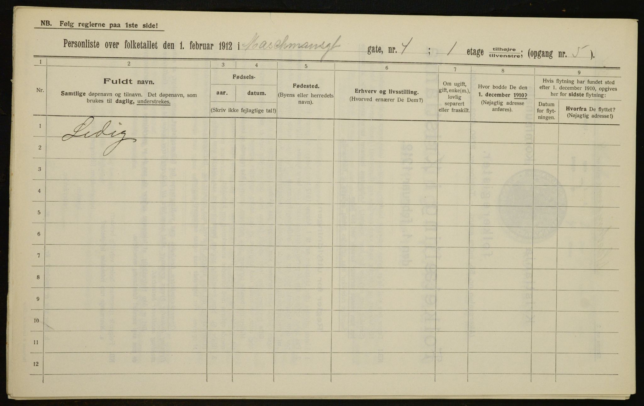 OBA, Kommunal folketelling 1.2.1912 for Kristiania, 1912, s. 65186