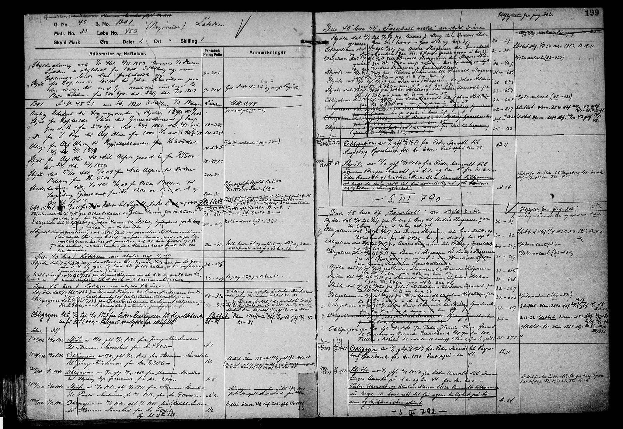 Tune sorenskriveri, AV/SAO-A-10470/G/Ga/Gab/Gabf/L0001: Panteregister nr. VI 1, 1782-1953, s. 199