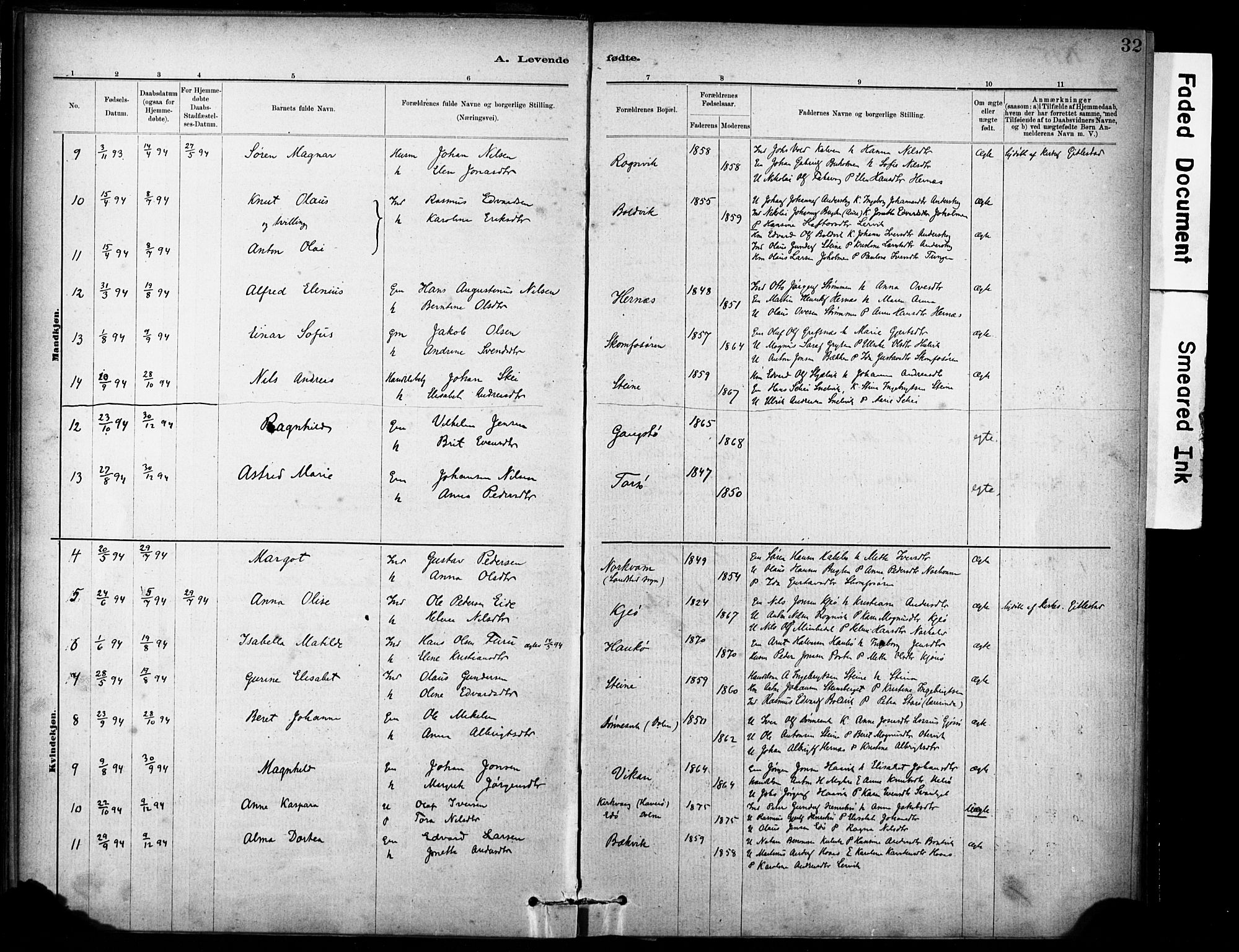 Ministerialprotokoller, klokkerbøker og fødselsregistre - Sør-Trøndelag, AV/SAT-A-1456/635/L0551: Ministerialbok nr. 635A01, 1882-1899, s. 32