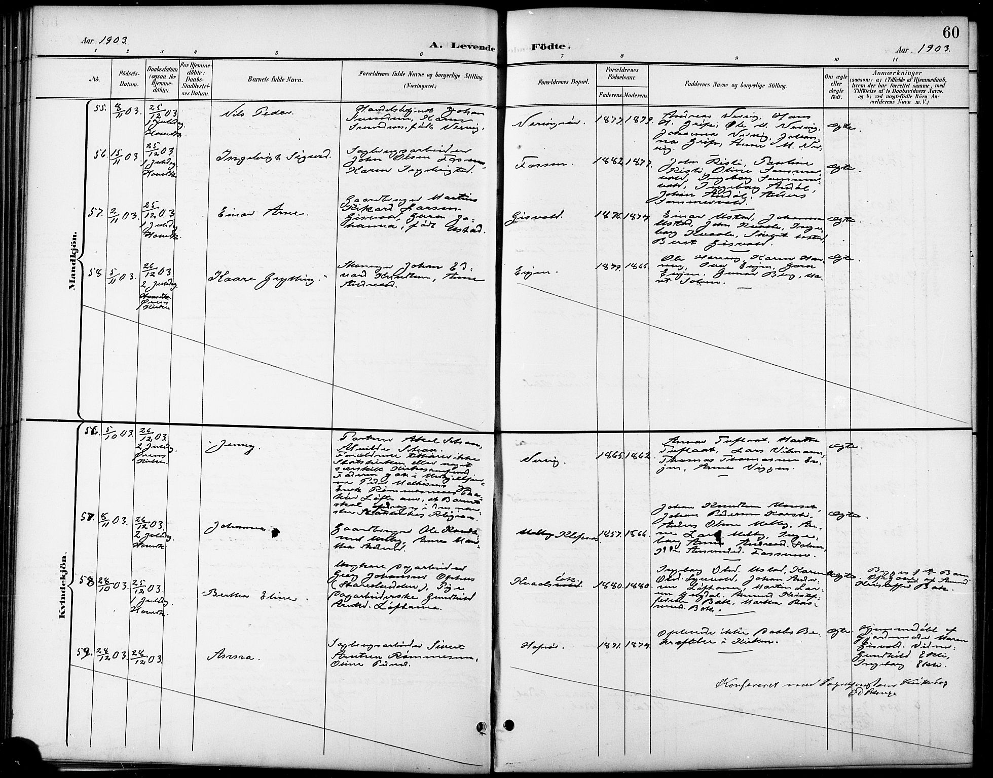 Ministerialprotokoller, klokkerbøker og fødselsregistre - Sør-Trøndelag, AV/SAT-A-1456/668/L0819: Klokkerbok nr. 668C08, 1899-1912, s. 60