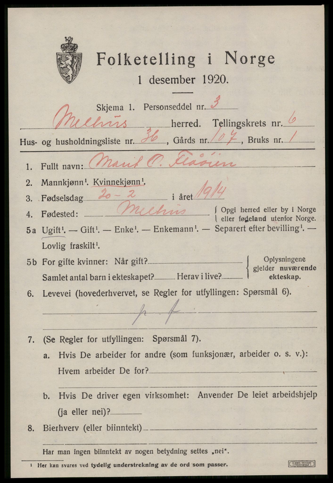 SAT, Folketelling 1920 for 1653 Melhus herred, 1920, s. 6655