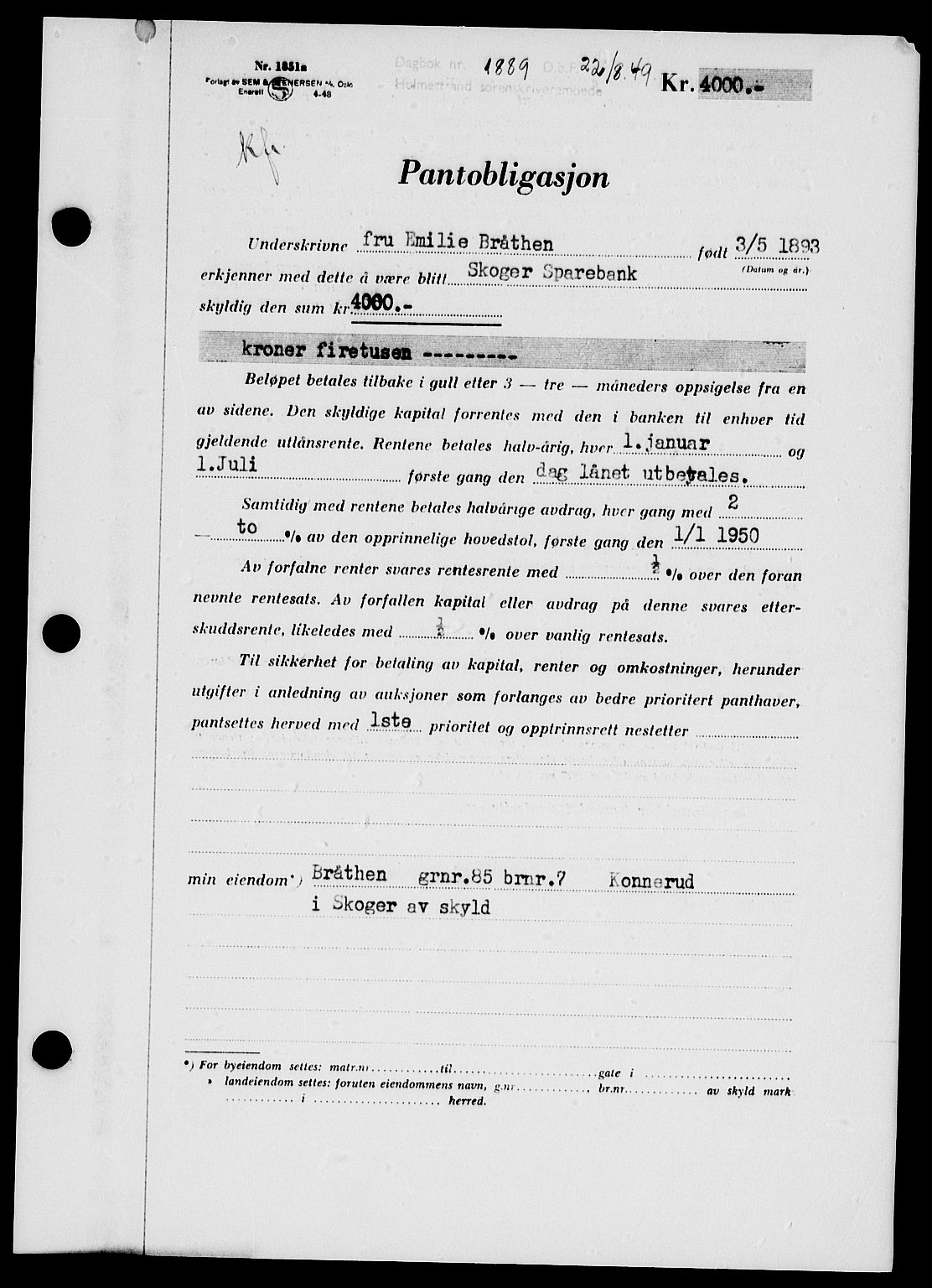 Holmestrand sorenskriveri, SAKO/A-67/G/Ga/Gab/L0061: Pantebok nr. B-61, 1949-1950