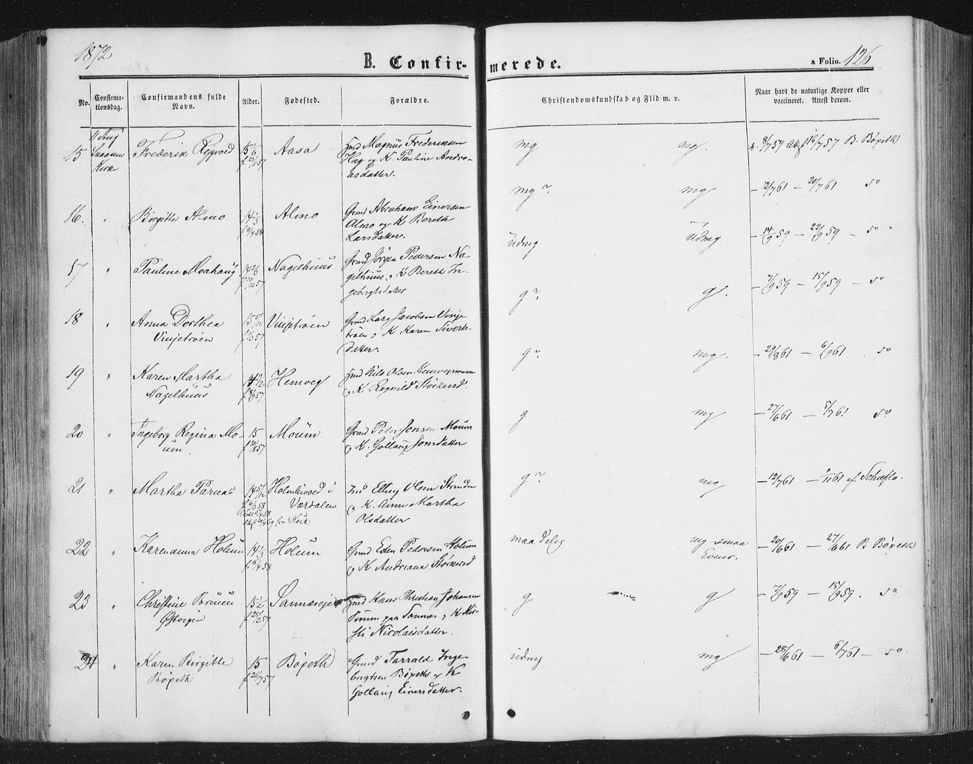 Ministerialprotokoller, klokkerbøker og fødselsregistre - Nord-Trøndelag, AV/SAT-A-1458/749/L0472: Ministerialbok nr. 749A06, 1857-1873, s. 126