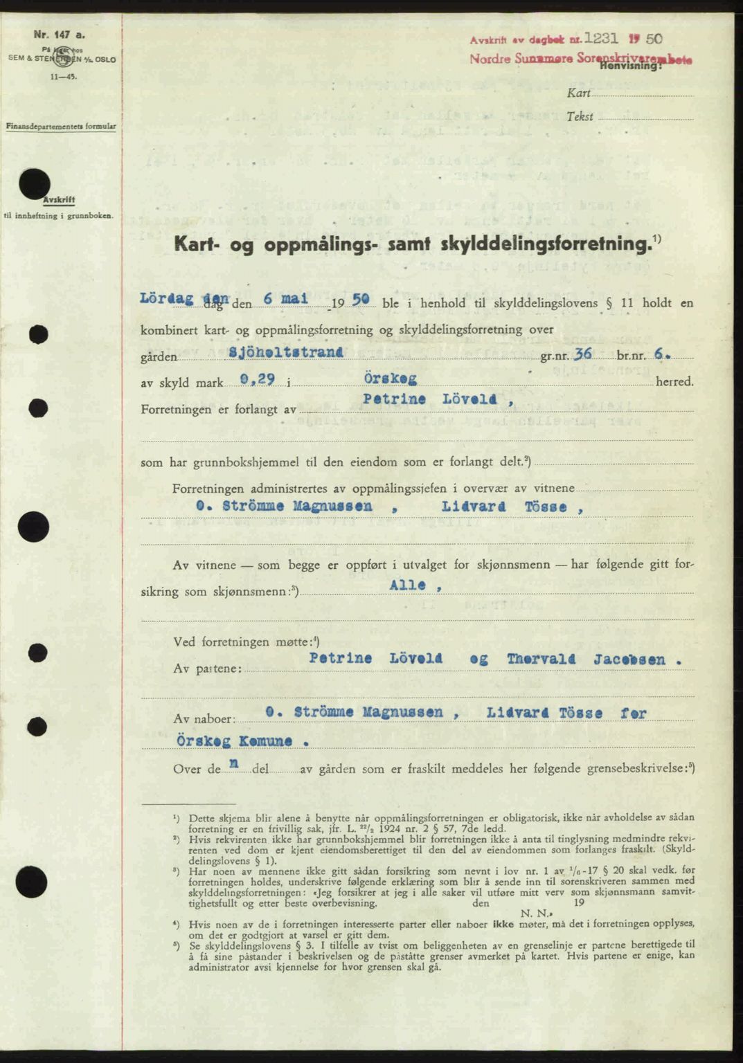 Nordre Sunnmøre sorenskriveri, SAT/A-0006/1/2/2C/2Ca: Pantebok nr. A34, 1950-1950, Dagboknr: 1231/1950