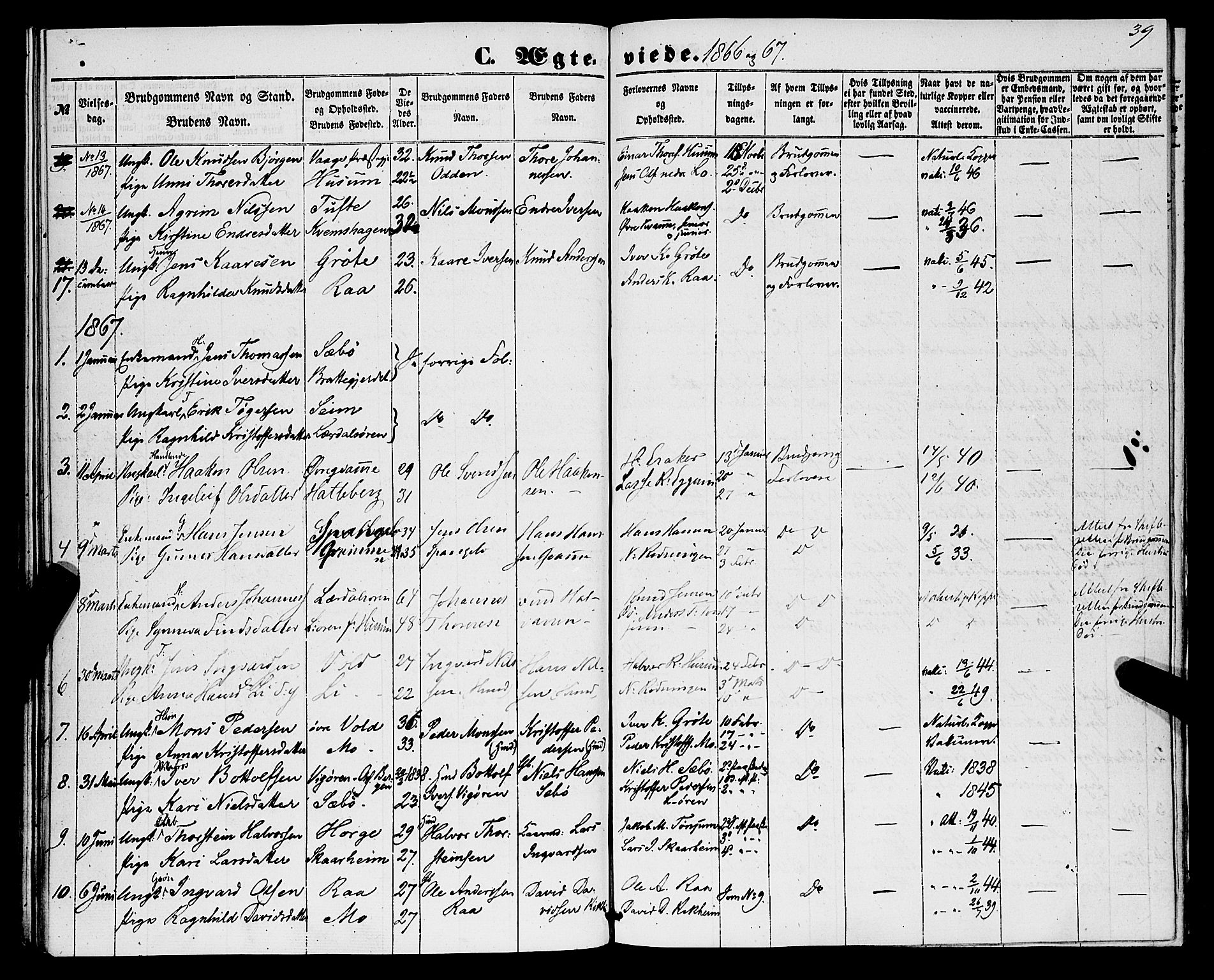Lærdal sokneprestembete, AV/SAB-A-81201: Ministerialbok nr. A 15, 1853-1877, s. 39