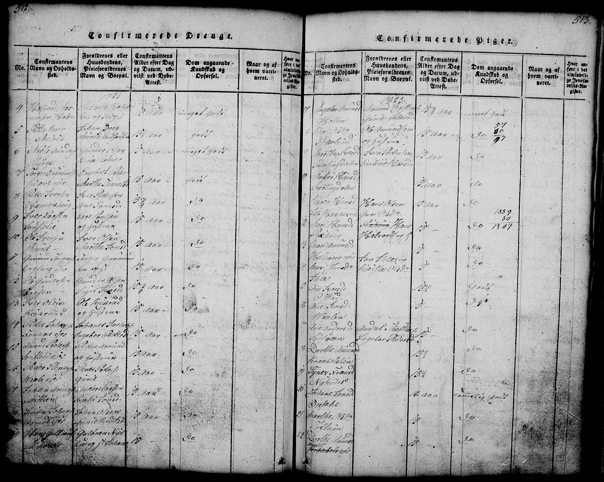 Gausdal prestekontor, SAH/PREST-090/H/Ha/Hab/L0001: Klokkerbok nr. 1, 1817-1848, s. 512-513