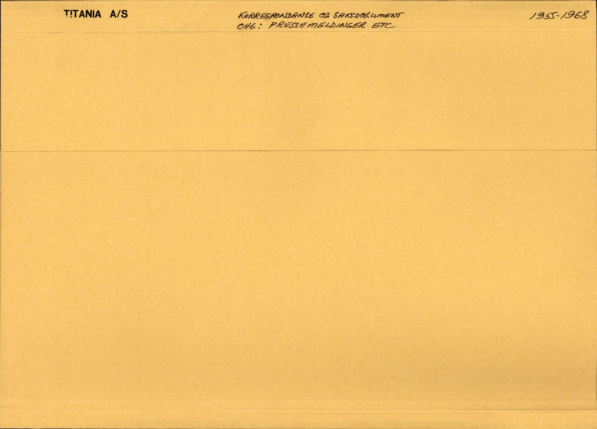 Pa 1713 - Titania a.s., SAST/A-102613/D/L0004/0001: 00.04-c-04: Korrespondanse og saksdokument, arkivnøkkel 045-0610 / 046: Pressemeldinger, 1955-1968, s. 1