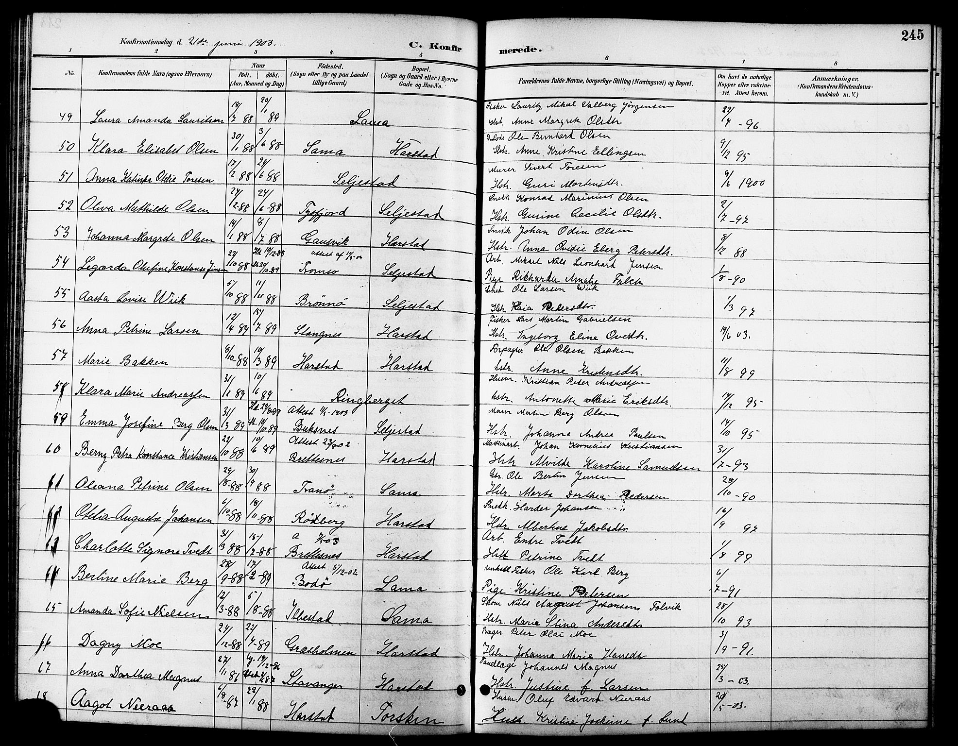 Trondenes sokneprestkontor, AV/SATØ-S-1319/H/Hb/L0011klokker: Klokkerbok nr. 11, 1891-1906, s. 245