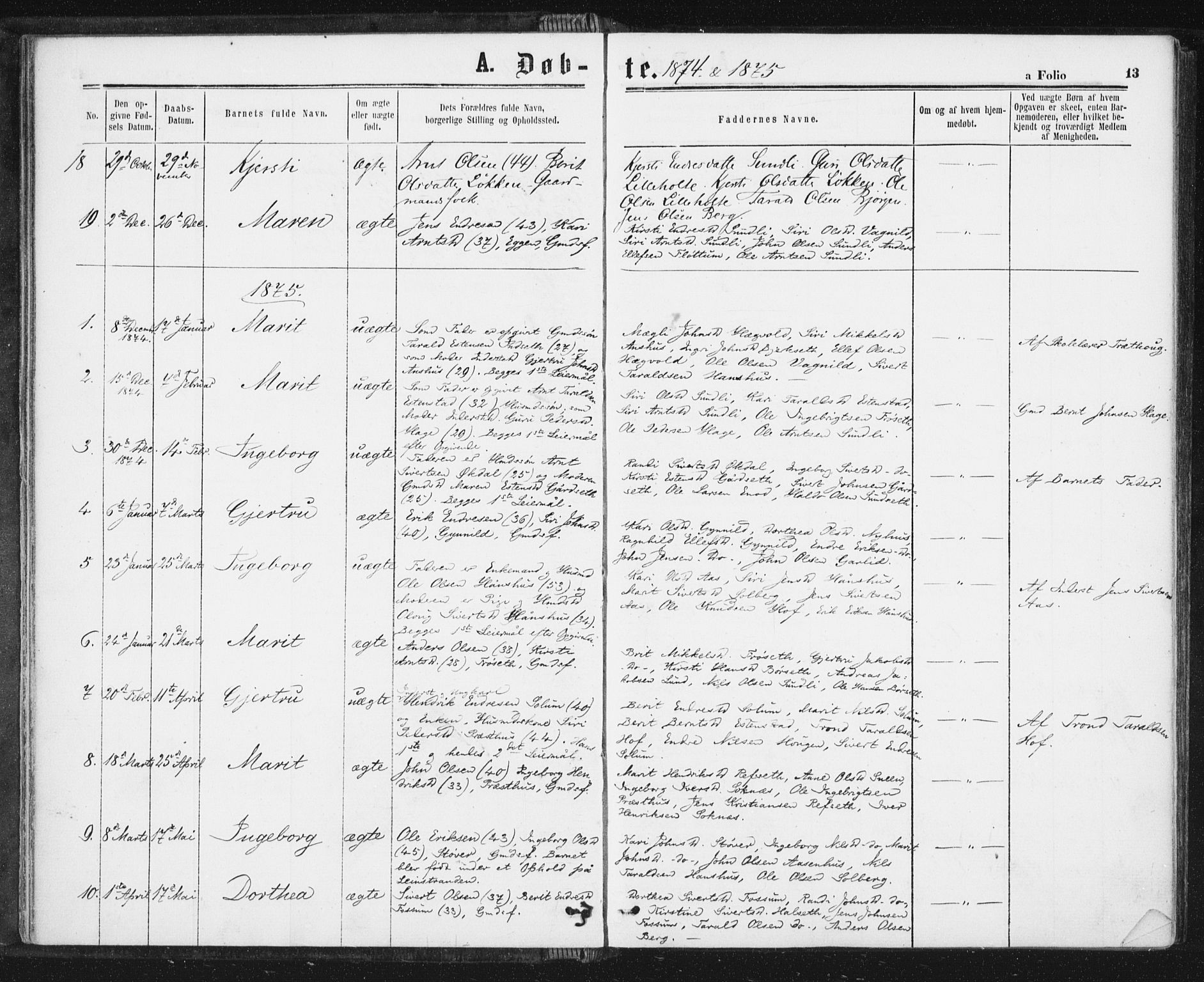 Ministerialprotokoller, klokkerbøker og fødselsregistre - Sør-Trøndelag, SAT/A-1456/689/L1039: Ministerialbok nr. 689A04, 1865-1878, s. 13