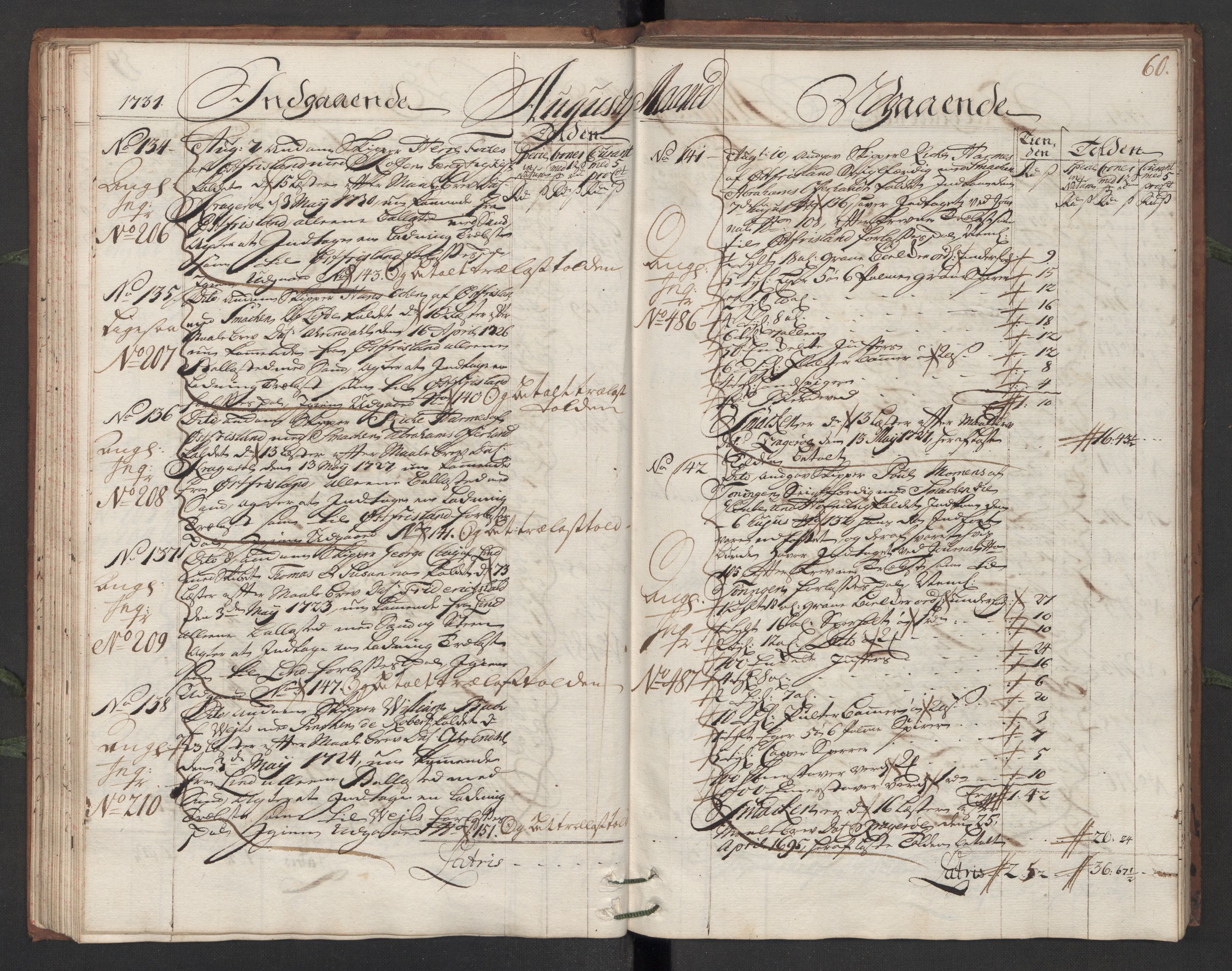 Generaltollkammeret, tollregnskaper, AV/RA-EA-5490/R13/L0006/0001: Tollregnskaper Kragerø / Hovedtollbok, 1731, s. 59b-60a
