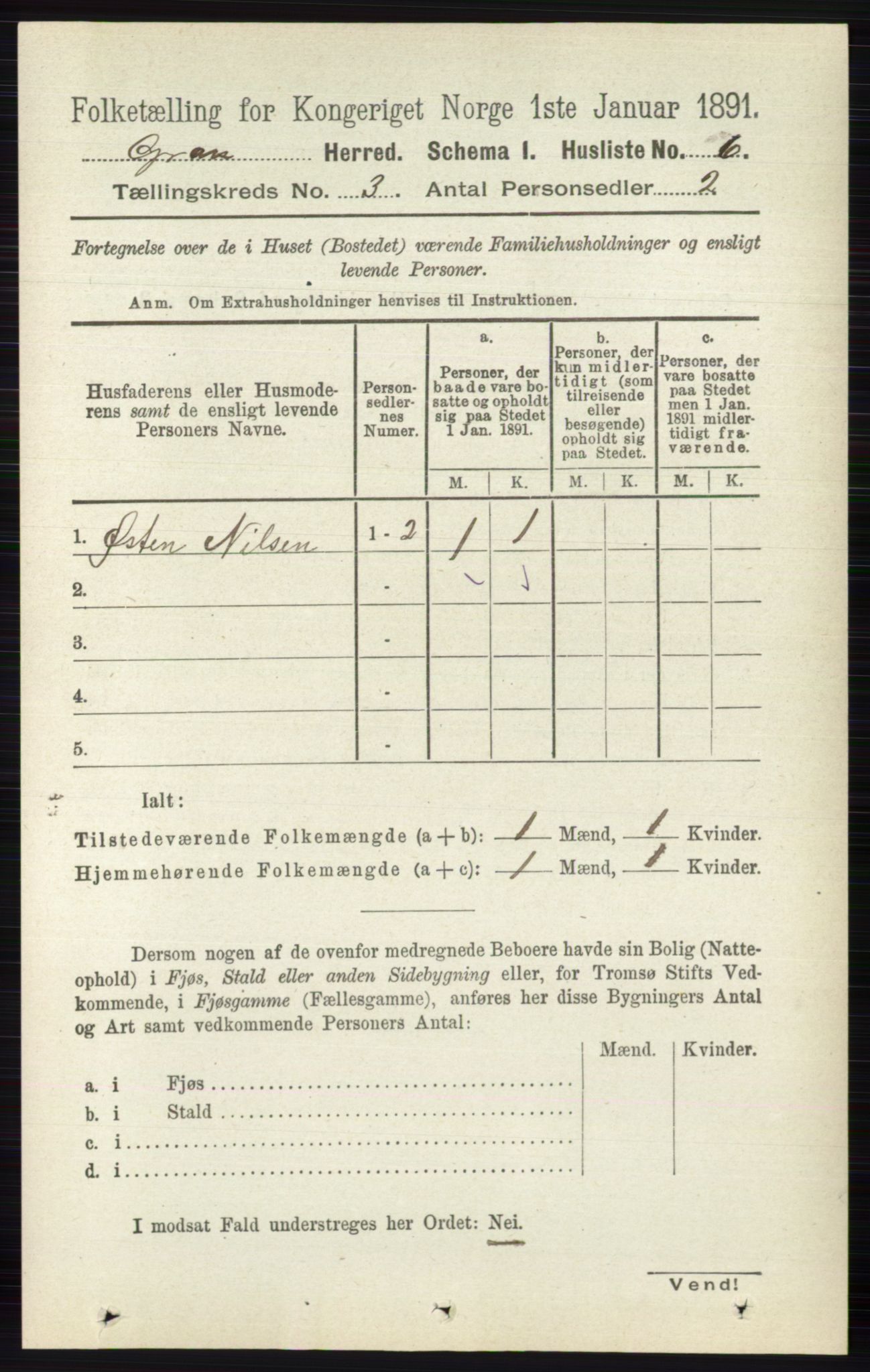 RA, Folketelling 1891 for 0534 Gran herred, 1891, s. 612