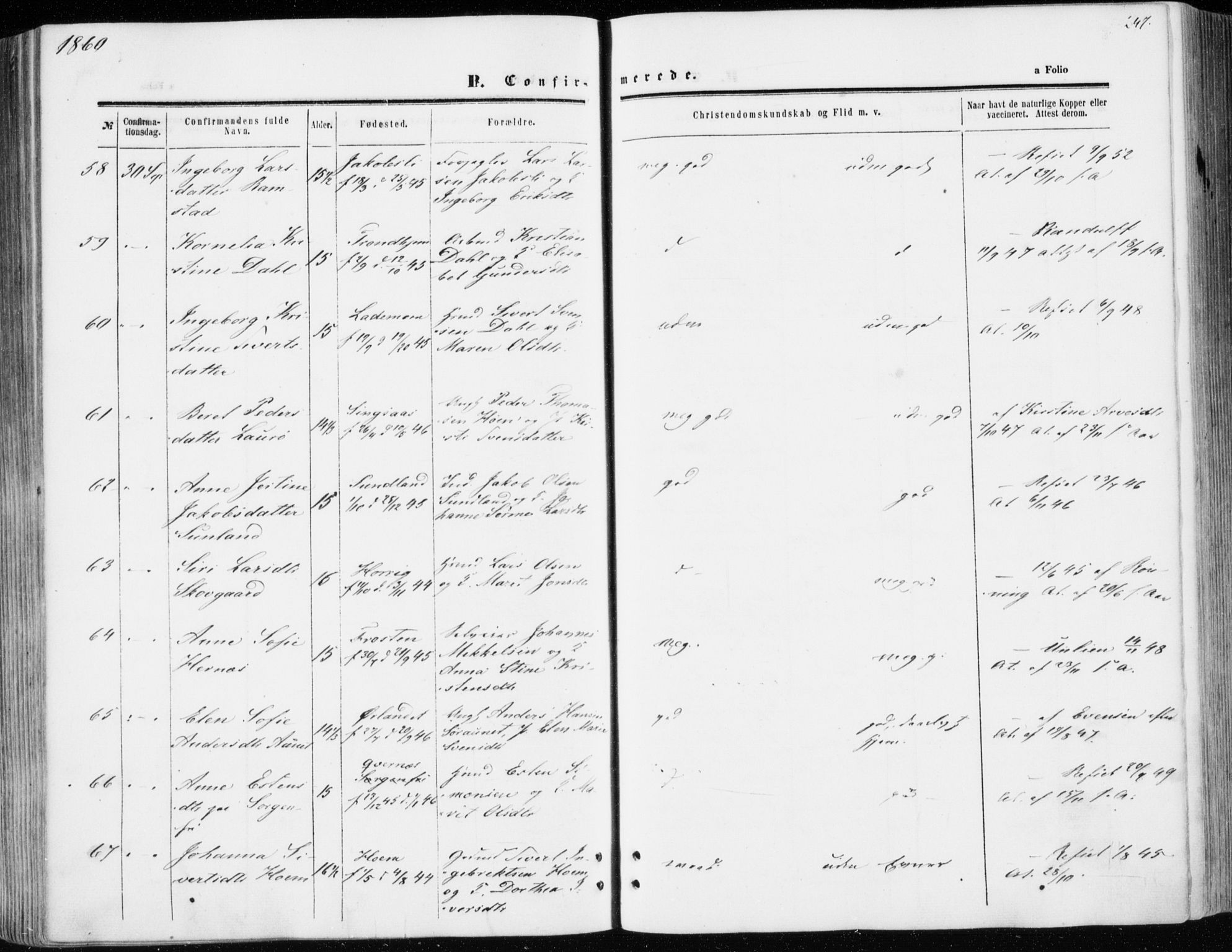 Ministerialprotokoller, klokkerbøker og fødselsregistre - Sør-Trøndelag, AV/SAT-A-1456/606/L0292: Ministerialbok nr. 606A07, 1856-1865, s. 247