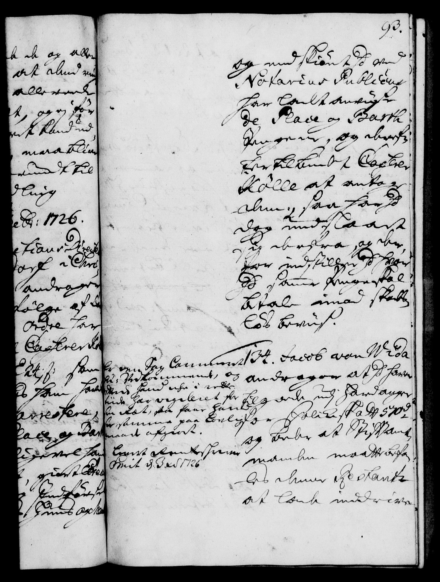 Rentekammeret, Kammerkanselliet, RA/EA-3111/G/Gh/Gha/L0009: Norsk ekstraktmemorialprotokoll (merket RK 53.54), 1726-1728, s. 93