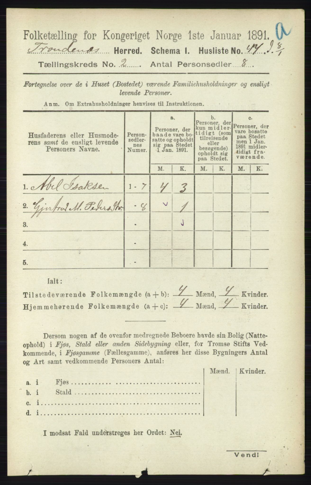 RA, Folketelling 1891 for 1914 Trondenes herred, 1891, s. 625