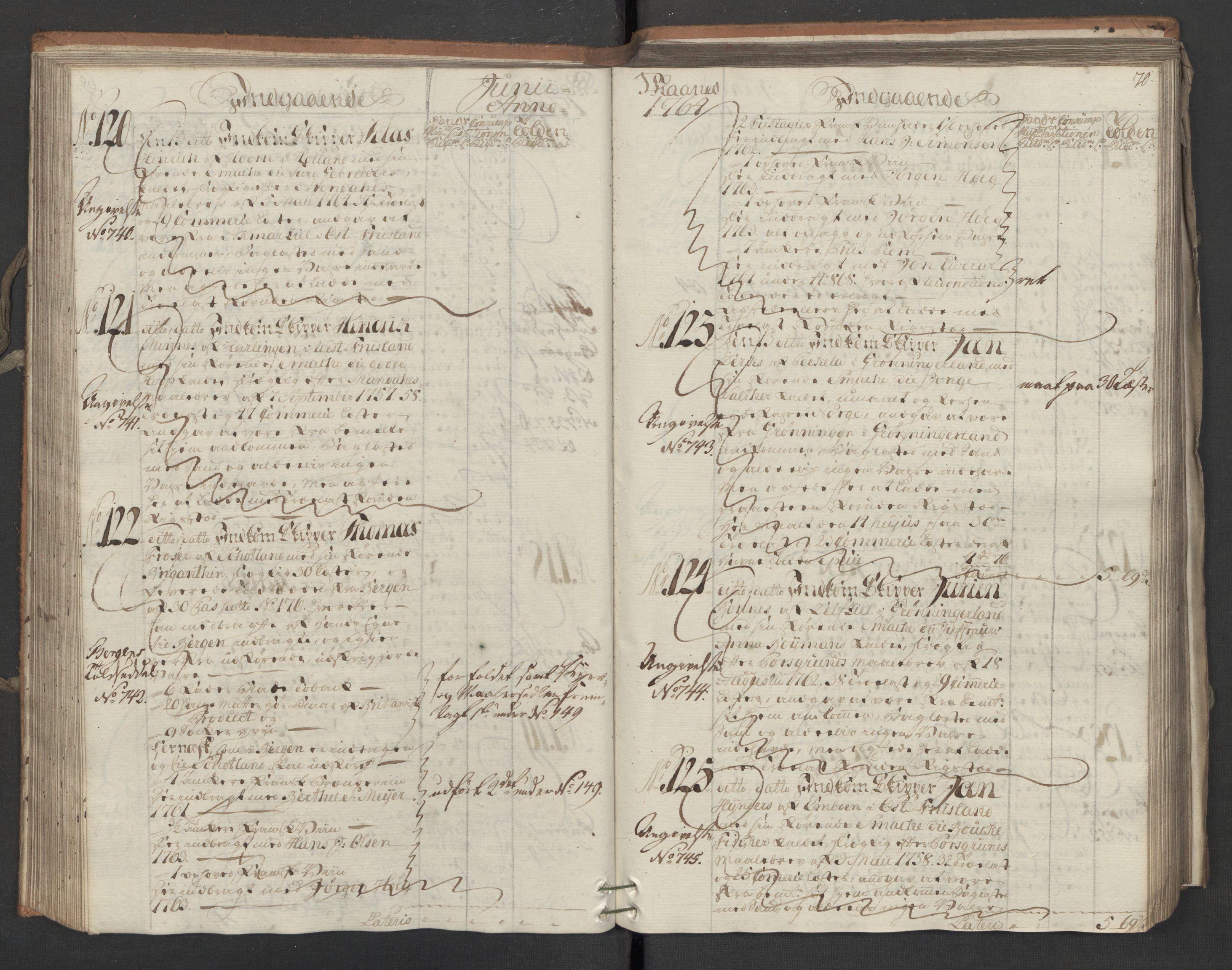 Generaltollkammeret, tollregnskaper, AV/RA-EA-5490/R16/L0054/0001: Tollregnskaper Kristiansand / Inngående hovedtollbok, 1764, s. 69b-70a