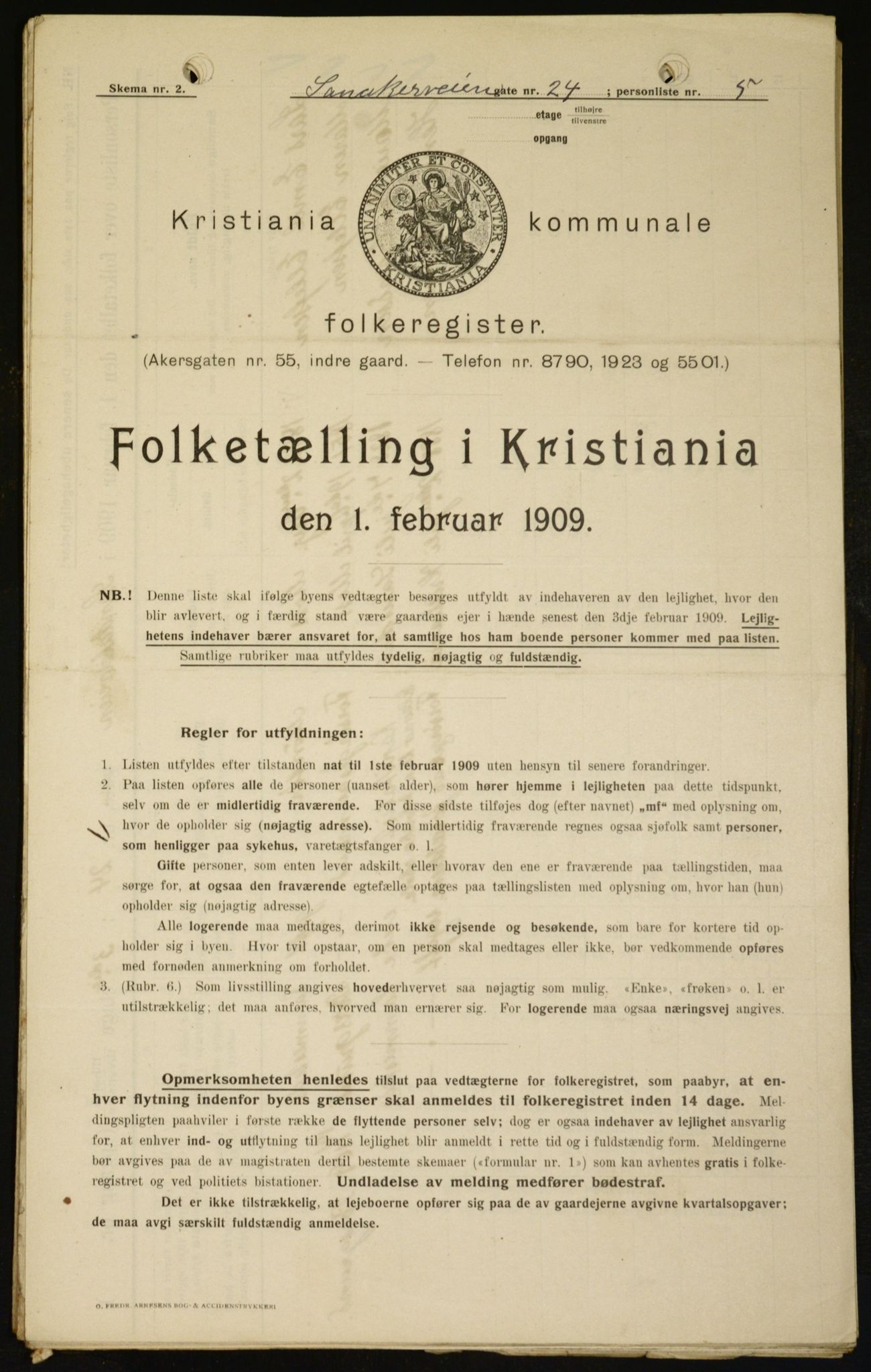 OBA, Kommunal folketelling 1.2.1909 for Kristiania kjøpstad, 1909, s. 78963