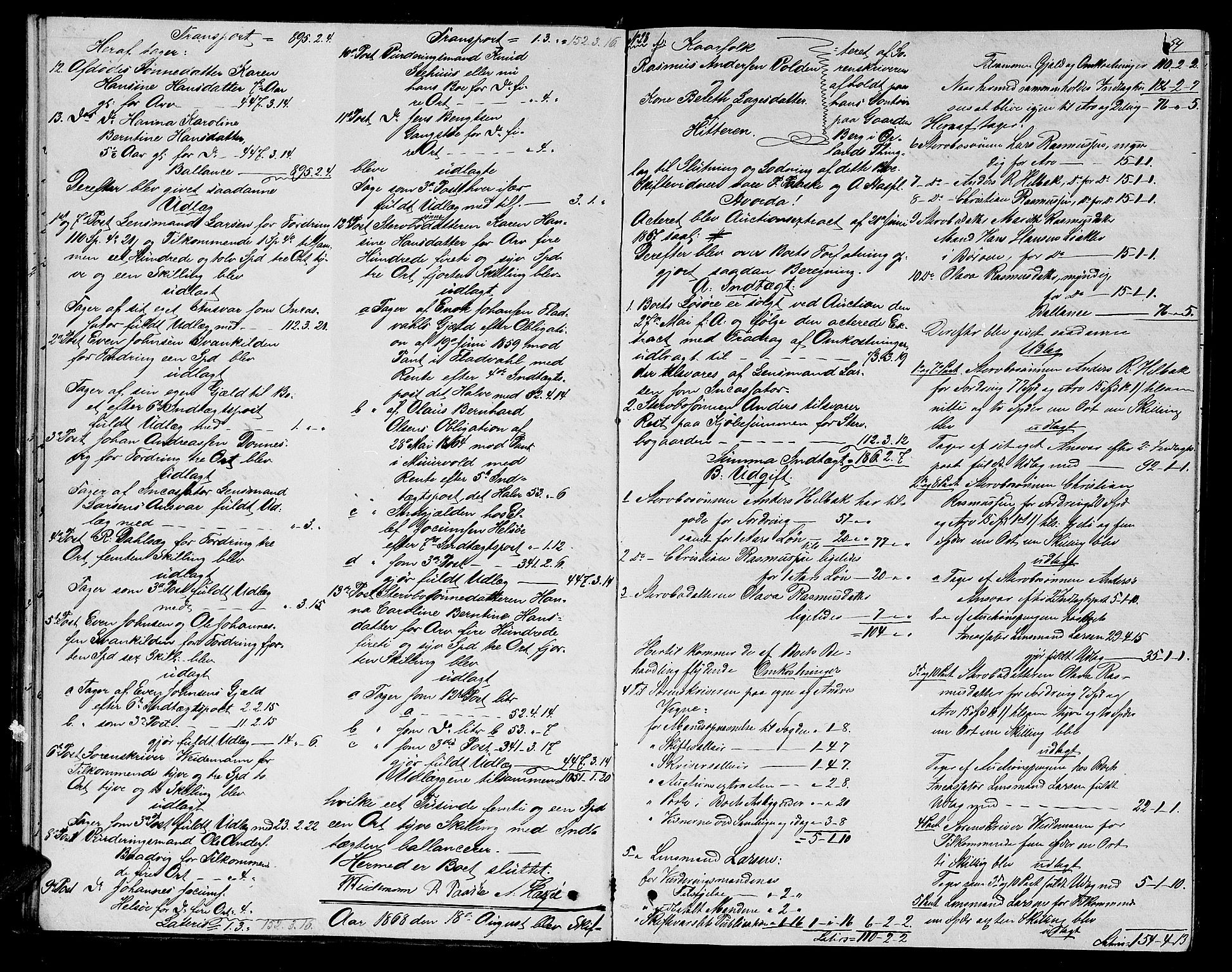 Fosen sorenskriveri, SAT/A-1107/1/3/3A/L0025: Skifteutlodnings protokoll 4, 1867-1874, s. 54