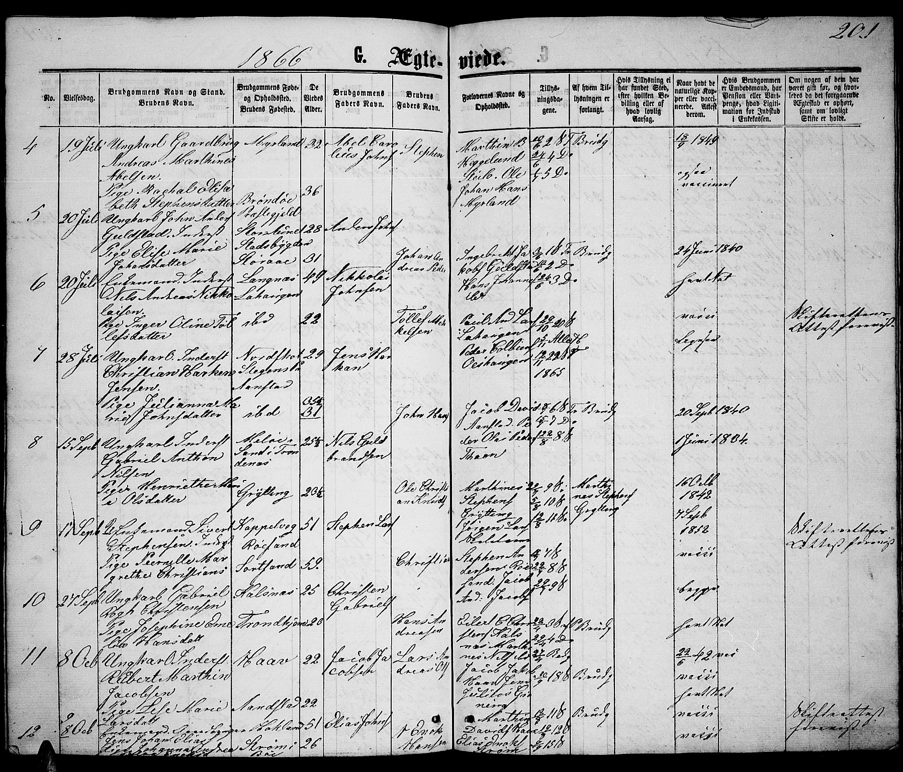 Ministerialprotokoller, klokkerbøker og fødselsregistre - Nordland, AV/SAT-A-1459/888/L1266: Klokkerbok nr. 888C04, 1864-1877, s. 201