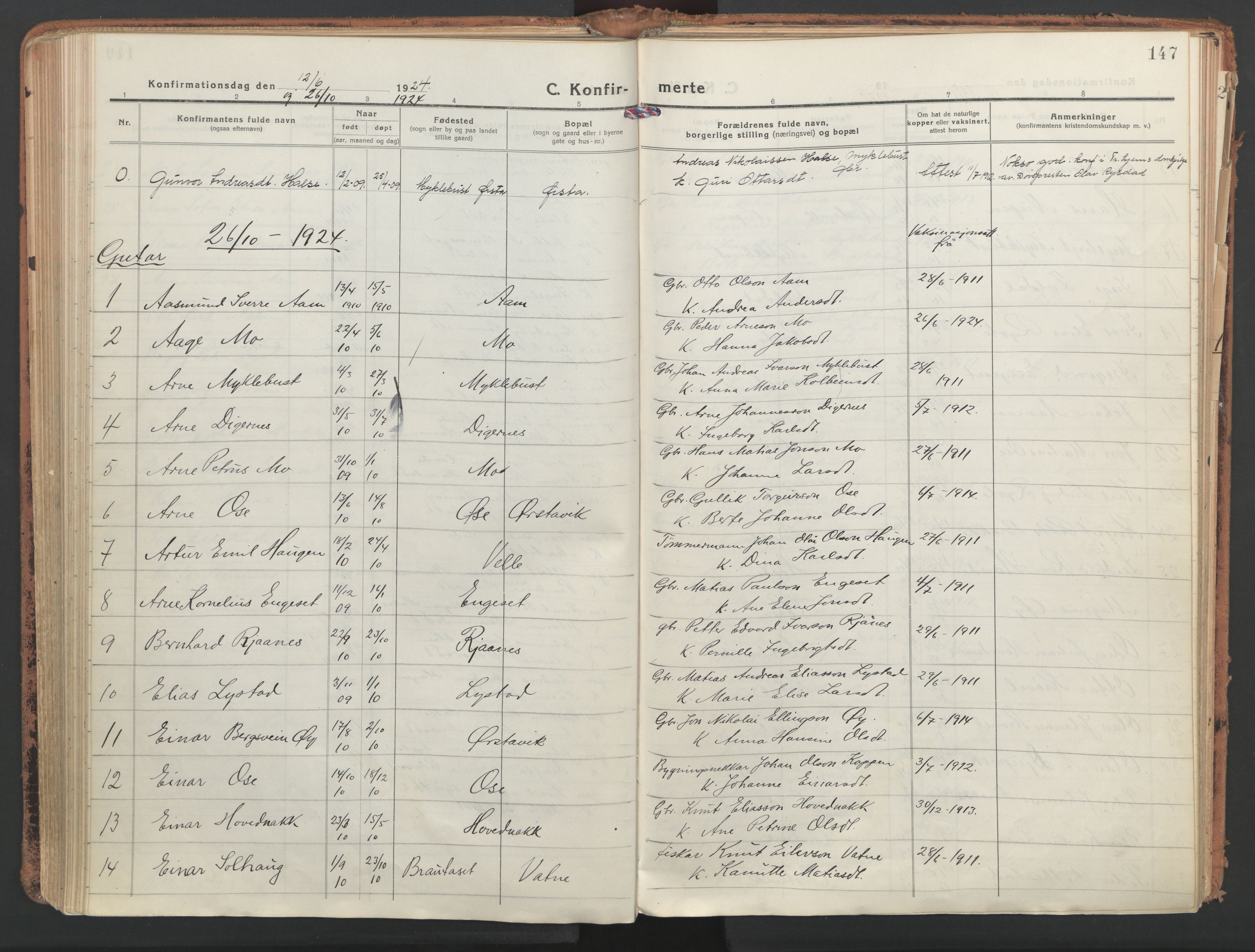 Ministerialprotokoller, klokkerbøker og fødselsregistre - Møre og Romsdal, SAT/A-1454/513/L0180: Ministerialbok nr. 513A07, 1919-1929, s. 147