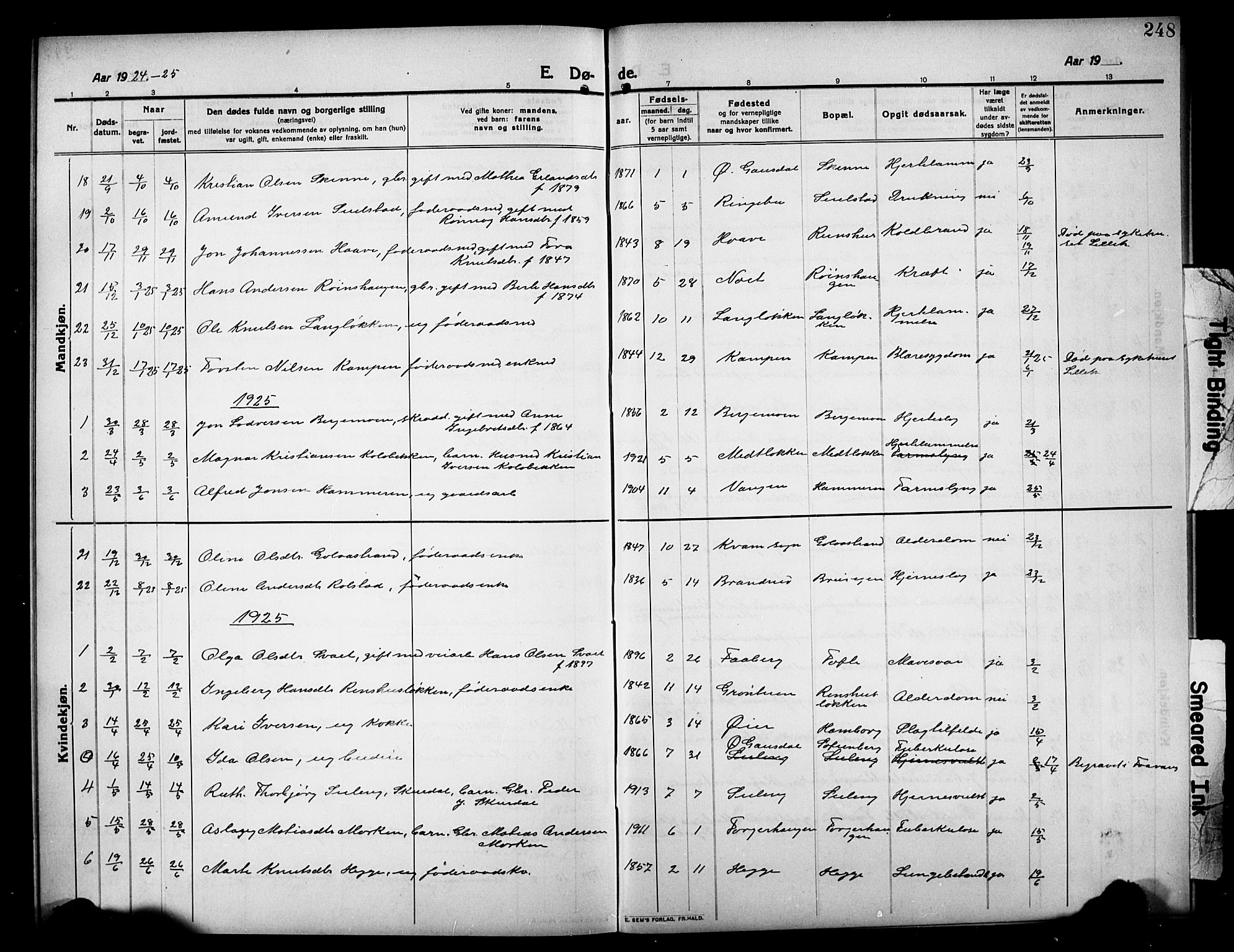 Sør-Fron prestekontor, SAH/PREST-010/H/Ha/Hab/L0005: Klokkerbok nr. 5, 1912-1930, s. 248