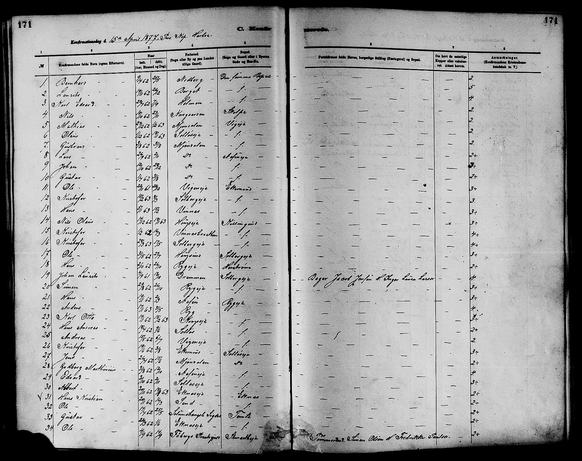 Nedre Eiker kirkebøker, AV/SAKO-A-612/F/Fa/L0001: Ministerialbok nr. 1, 1853-1877, s. 171