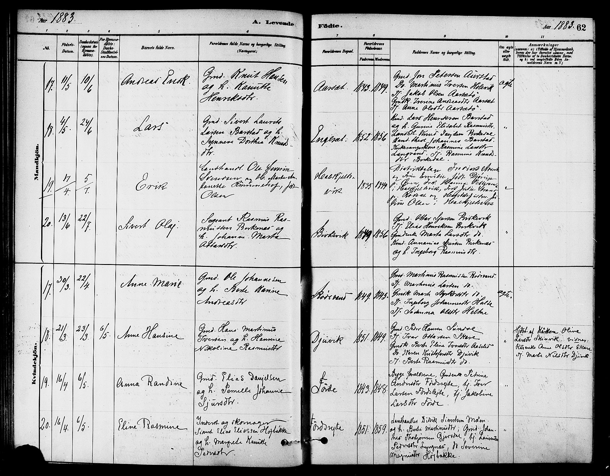 Ministerialprotokoller, klokkerbøker og fødselsregistre - Møre og Romsdal, AV/SAT-A-1454/511/L0141: Ministerialbok nr. 511A08, 1878-1890, s. 62