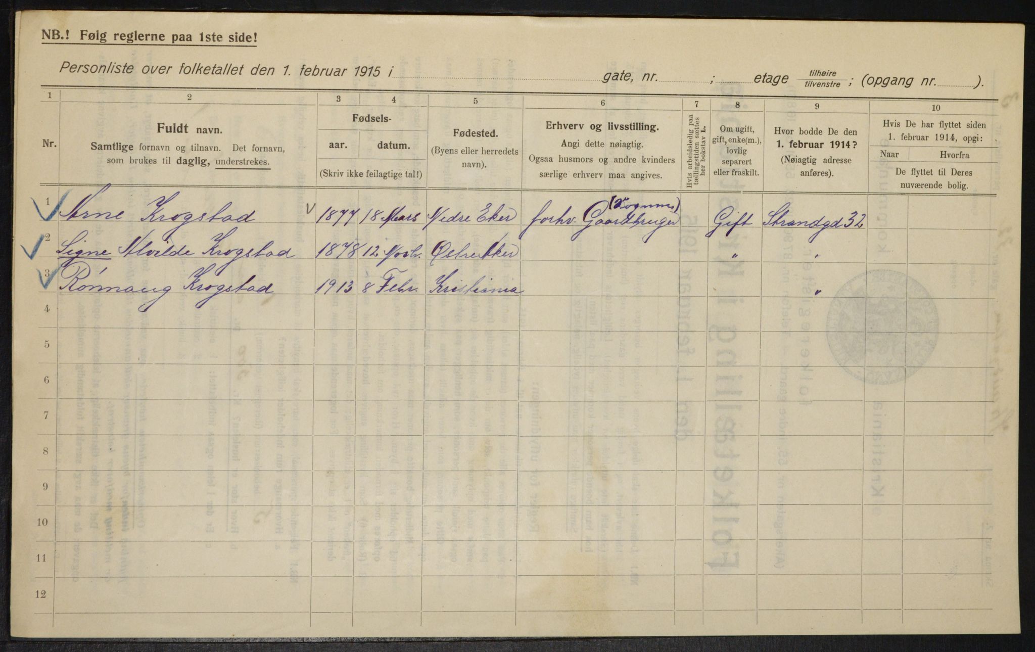 OBA, Kommunal folketelling 1.2.1915 for Kristiania, 1915, s. 104097